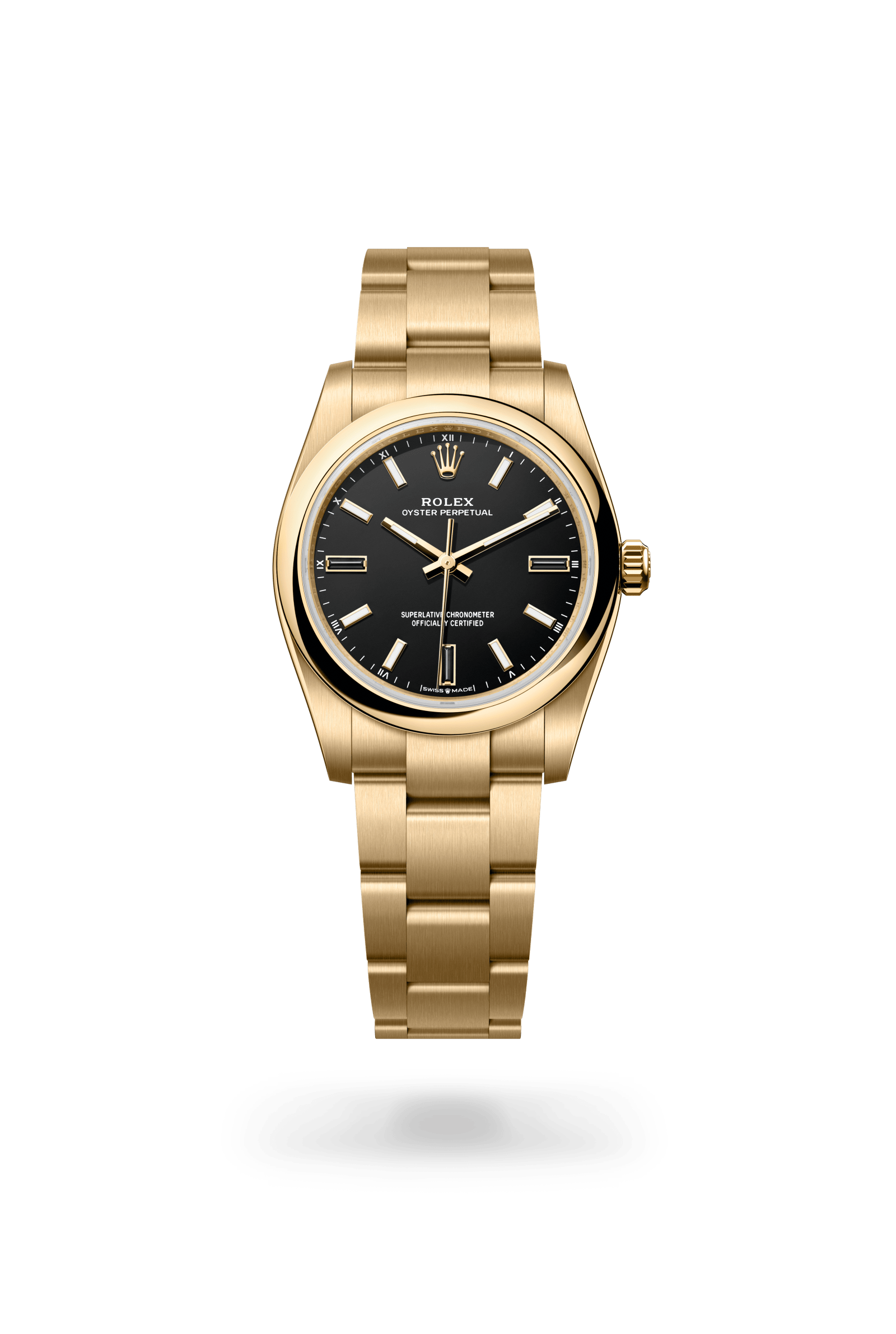 Oyster Perpetual 34, Oyster, 34 mm, geelgoud, Wijzerplaat : Zwart, Rolex