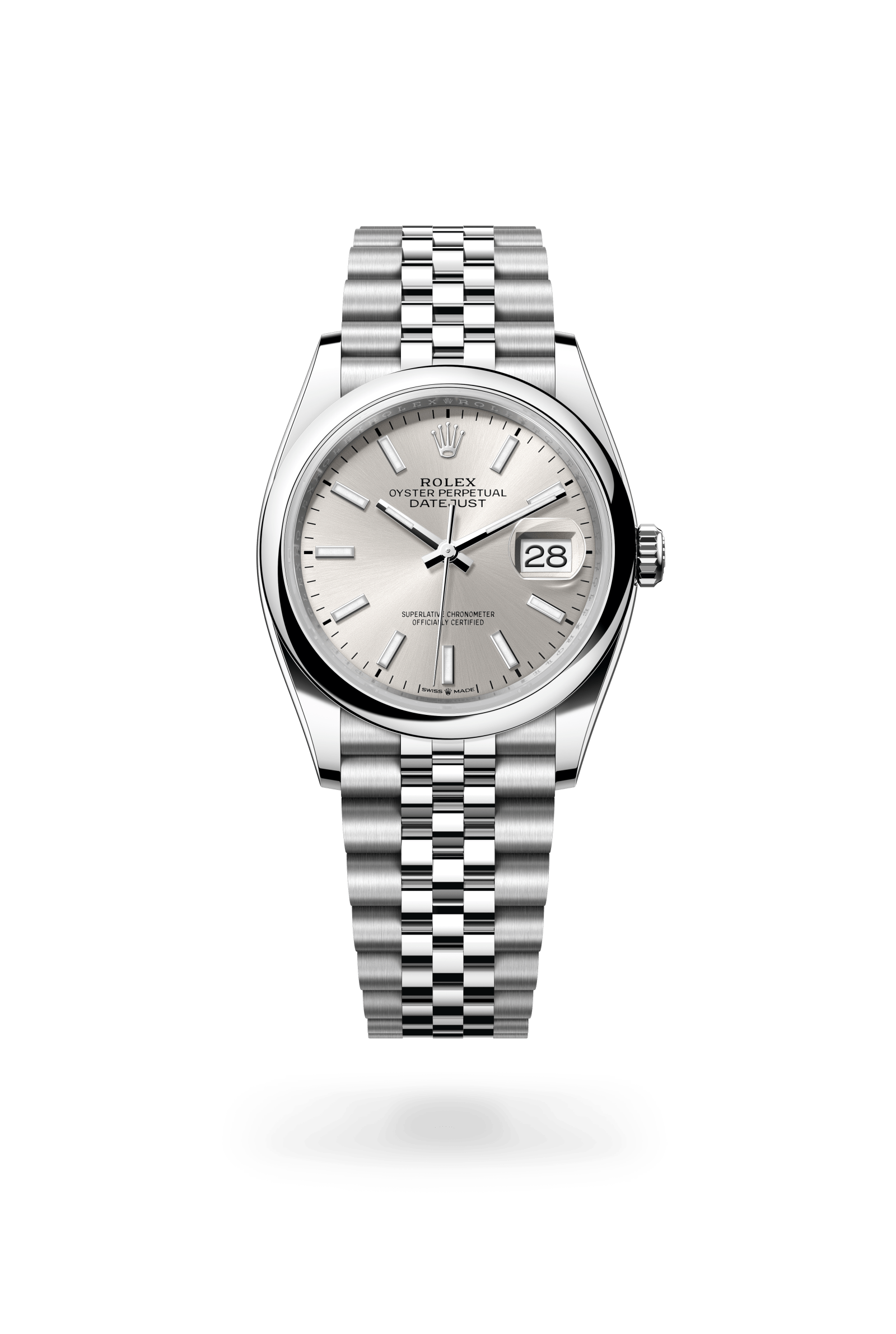 Datejust 36, Oyster, 36 mm, Oystersteel, Wijzerplaat : Zilverkleurig, Rolex