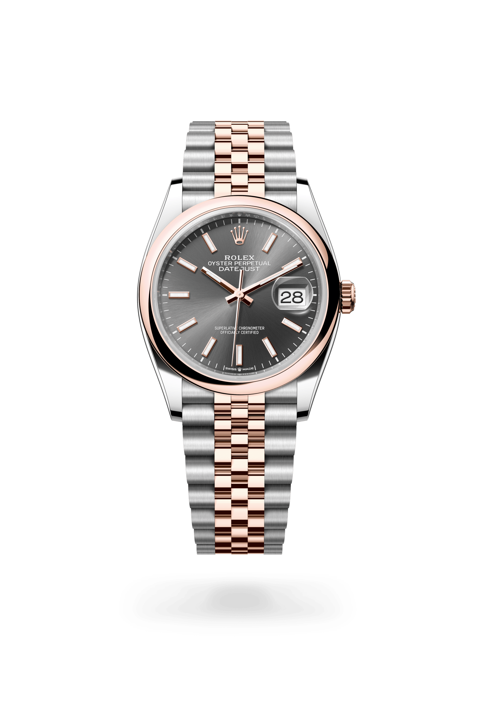 Datejust 36, Oyster, 36 mm, Oystersteel en Everose-goud, Wijzerplaat : Leigrijs, Rolex