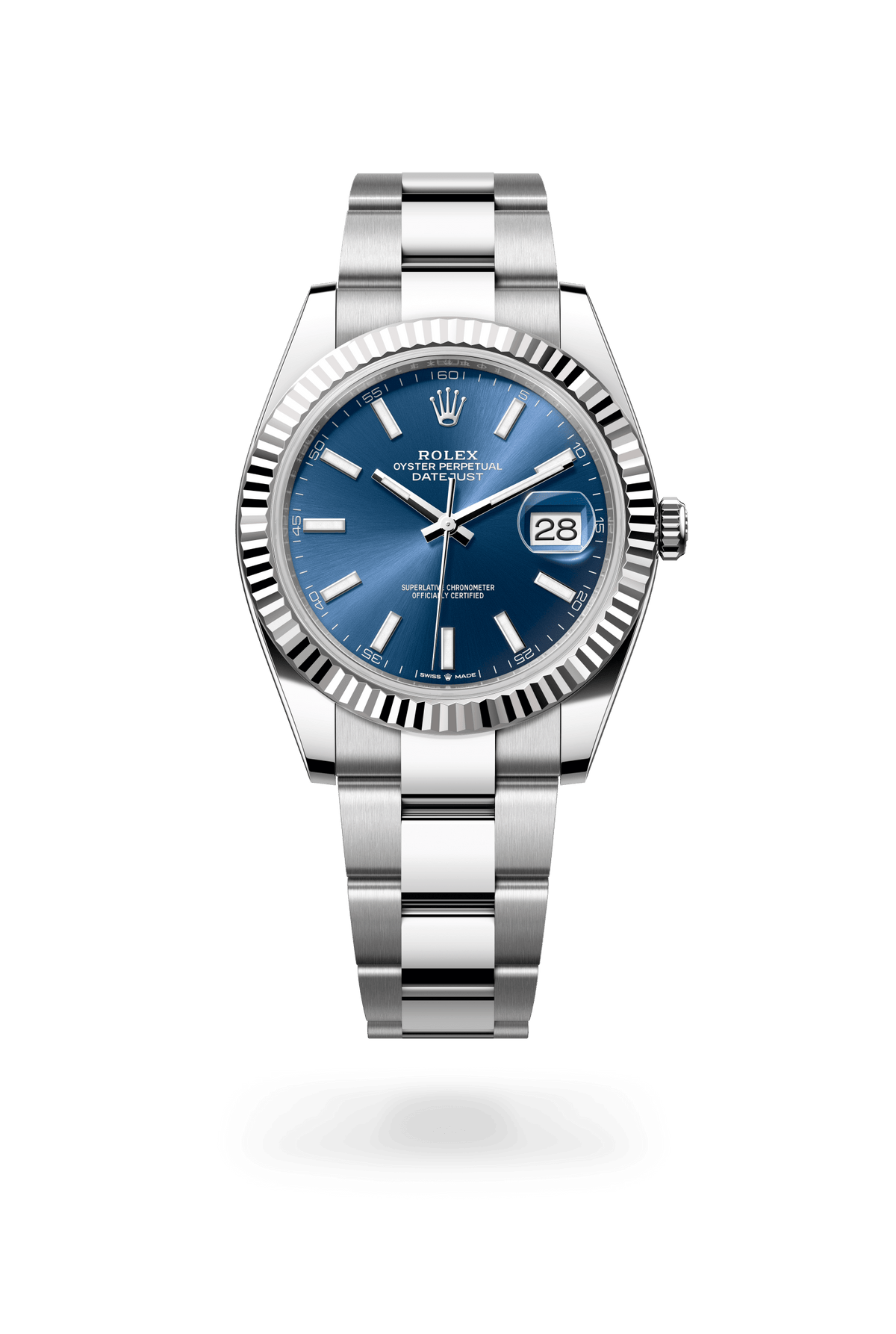 Datejust 41, Oyster, 41 mm, Oystersteel en witgoud, Wijzerplaat : Helderblauw, Rolex