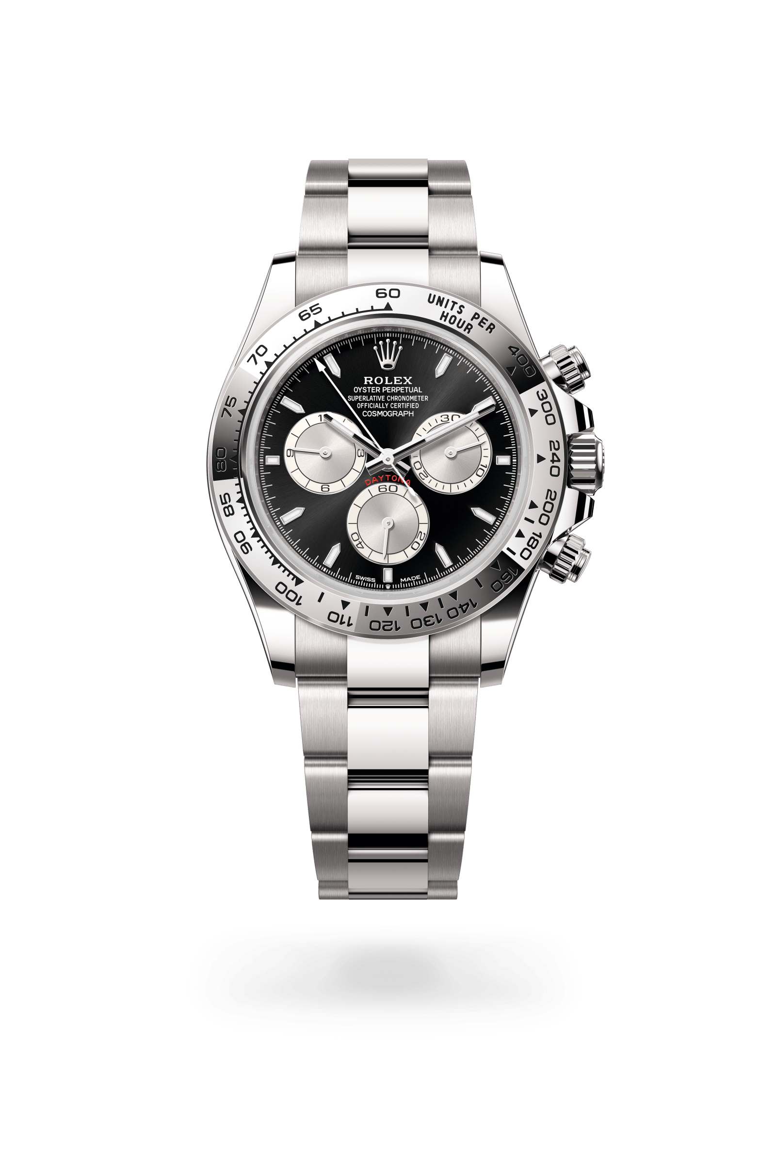 Cosmograph Daytona, Oyster, 40 mm, witgoud, Wijzerplaat : Helderzwart en staal, Rolex