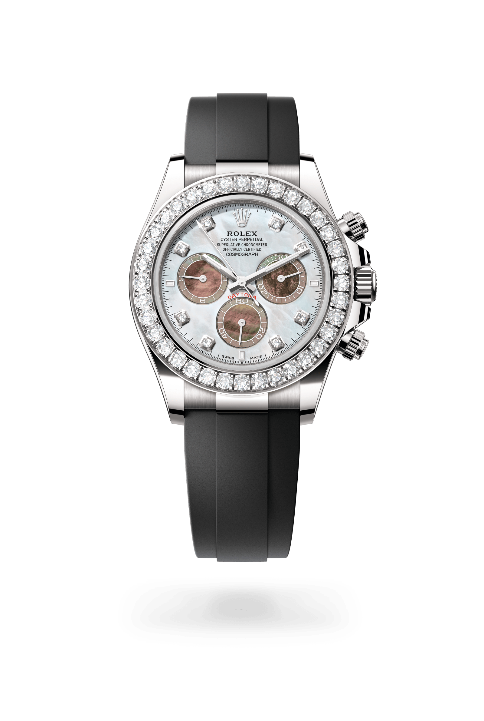 Cosmograph Daytona, Oyster, 40 mm, witgoud en diamanten, Wijzerplaat : Wit en zwart parelmoer bezet met diamanten, Rolex
