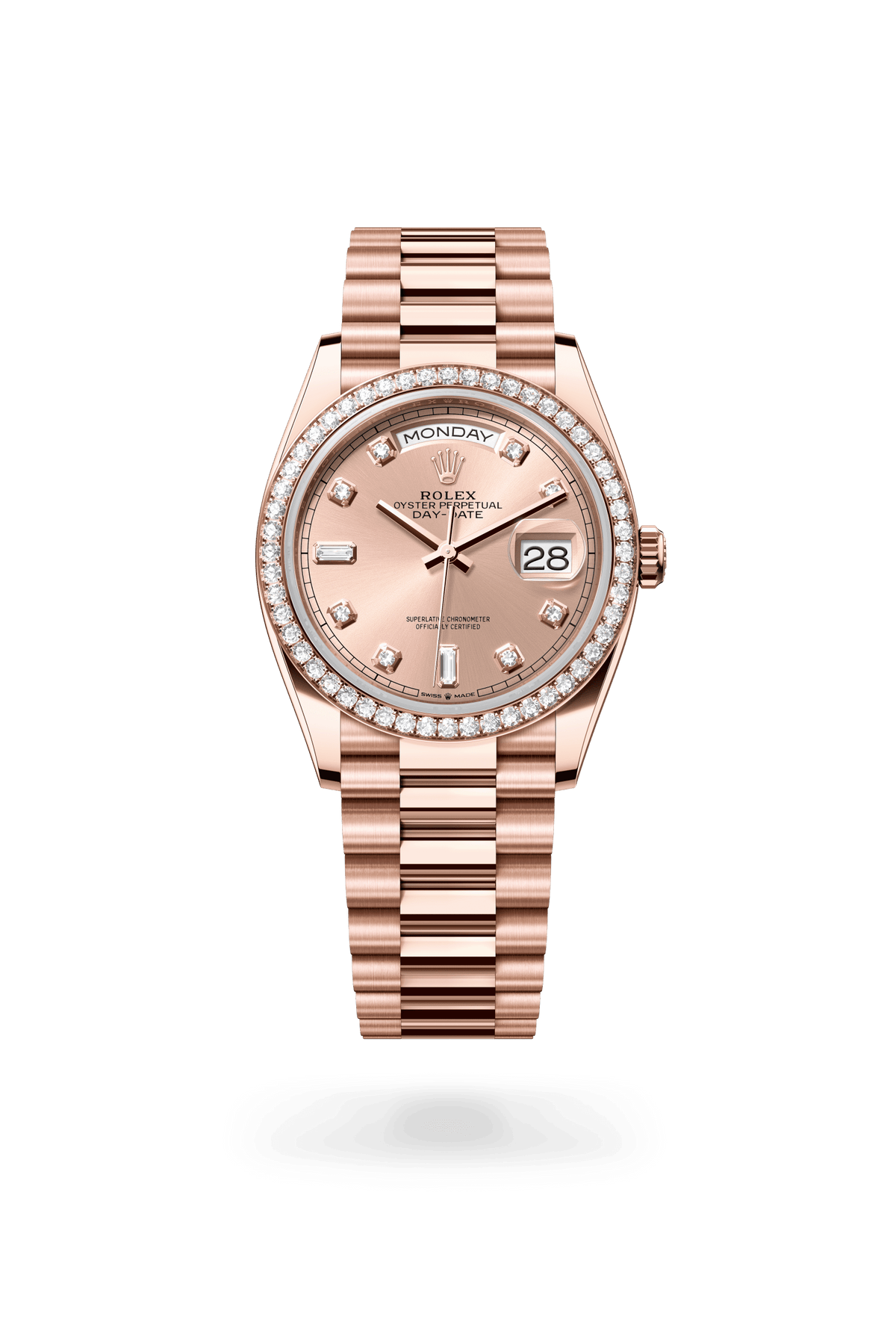 Day-Date 36, Oyster, 36 mm, Everose-goud en diamanten, Wijzerplaat : Rosékleurig bezet met diamanten, Rolex