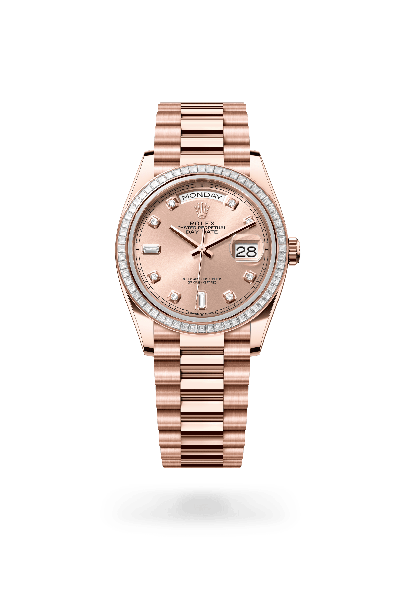 Day-Date 36, Oyster, 36 mm, Everose-goud en diamanten, Wijzerplaat : Rosékleurig bezet met diamanten, Rolex