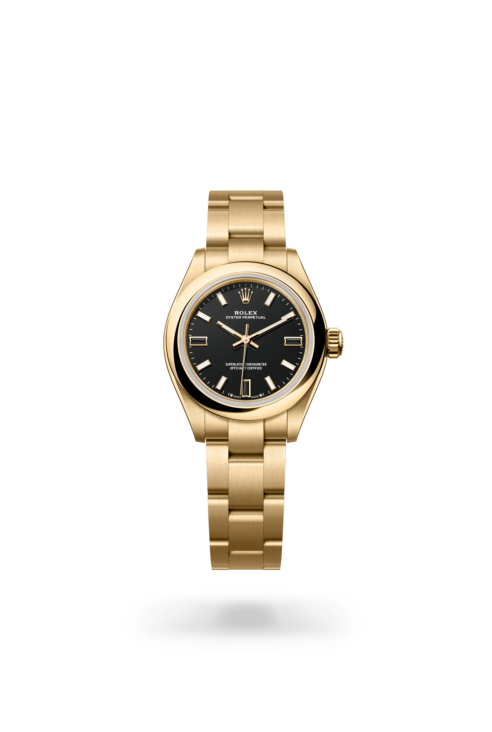 Oyster Perpetual 28, Oyster, 28 mm, geelgoud, Wijzerplaat : Zwart, Rolex