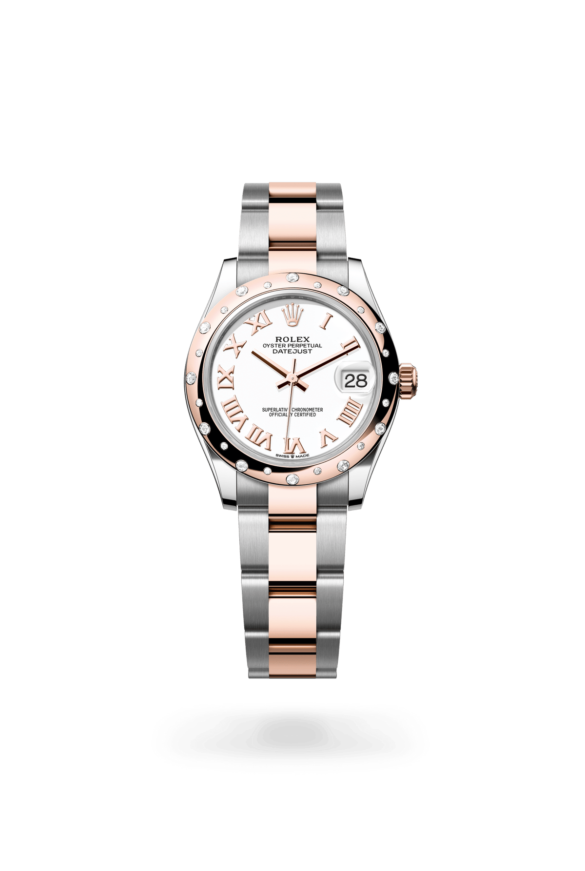 Datejust 31, Oyster, 31 mm, Oystersteel, Everose-goud en diamanten, Wijzerplaat : Wit, Rolex