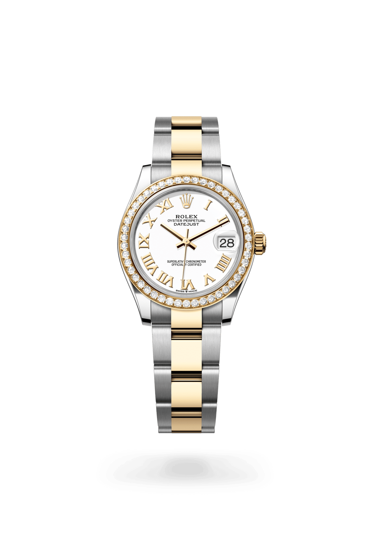 Datejust 31, Oyster, 31 mm, Oystersteel, geelgoud en diamanten, Wijzerplaat : Wit, Rolex