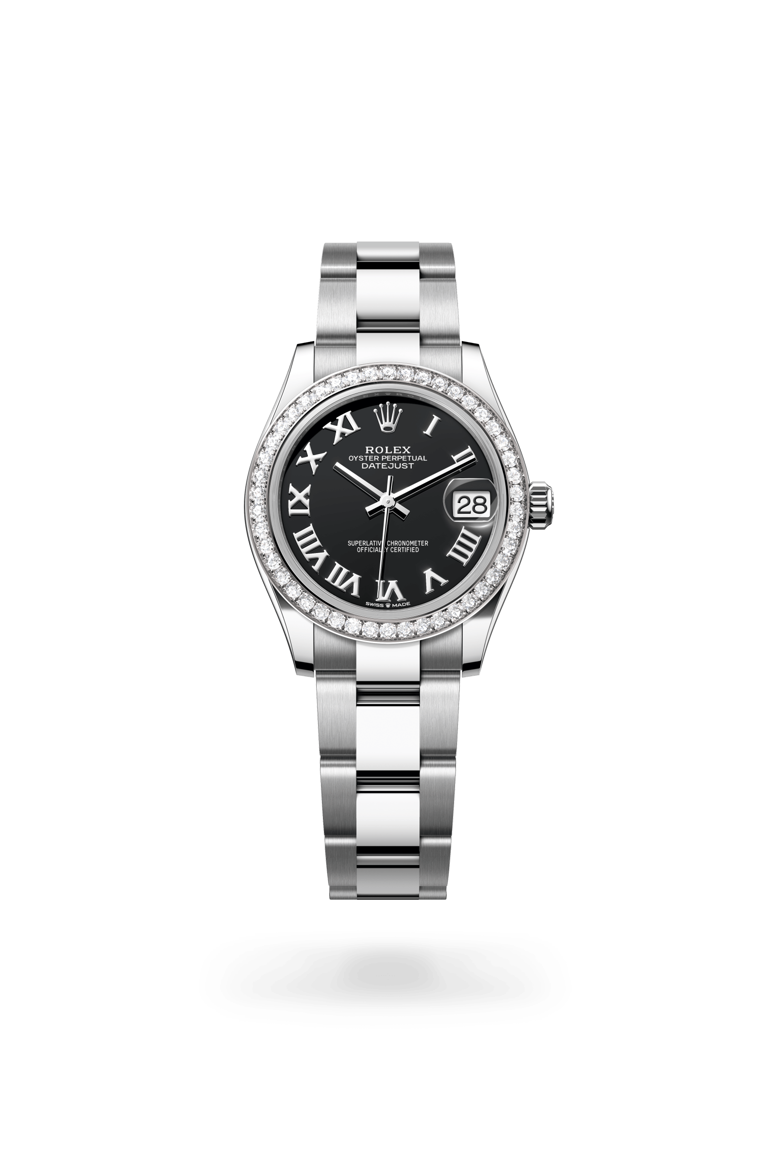 Datejust 31, Oyster, 31 mm, Oystersteel, witgoud en diamanten, Wijzerplaat : Helderzwart, Rolex