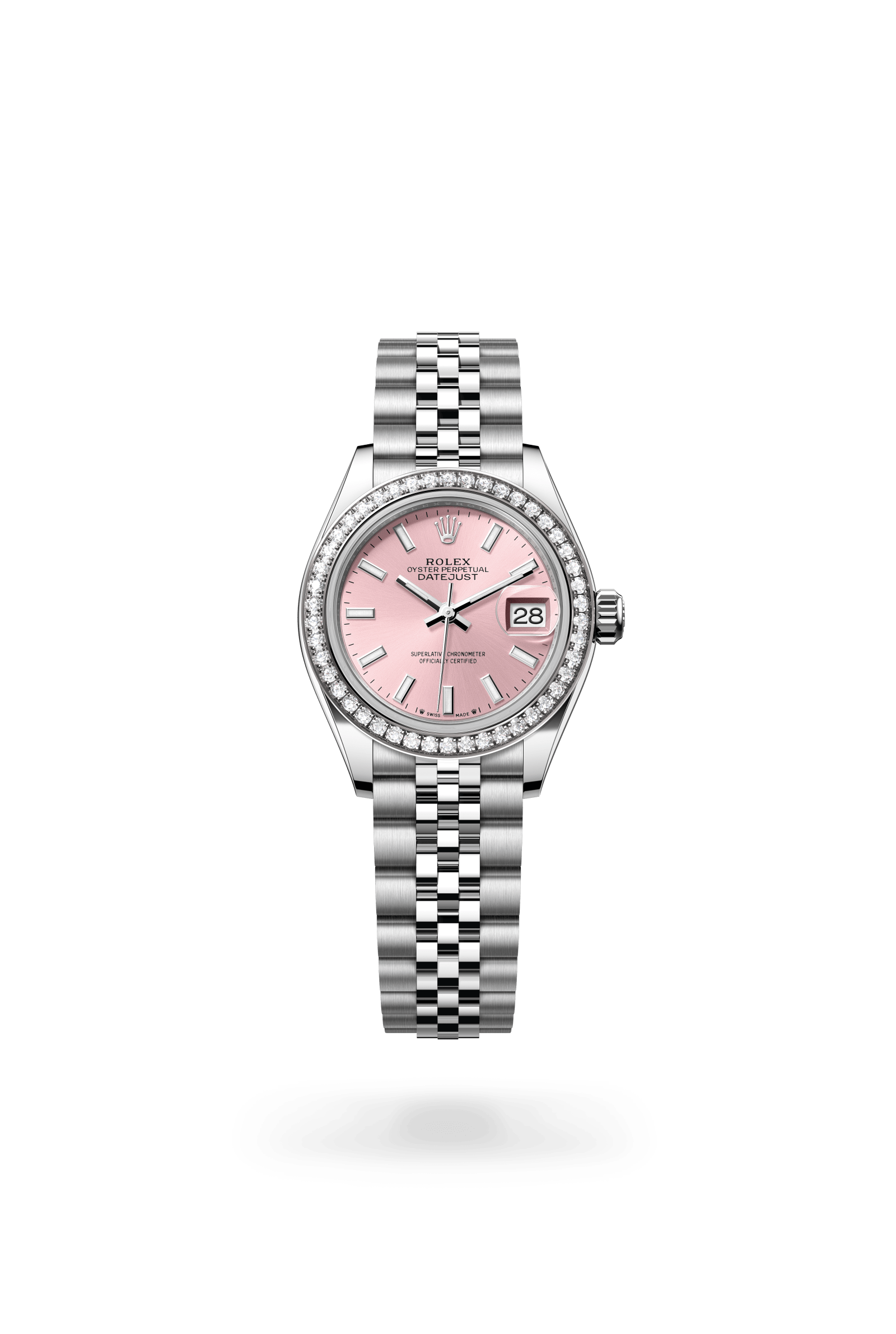 Lady-Datejust, Oyster, 28 mm, Oystersteel, witgoud en diamanten, Wijzerplaat : Roze, Rolex