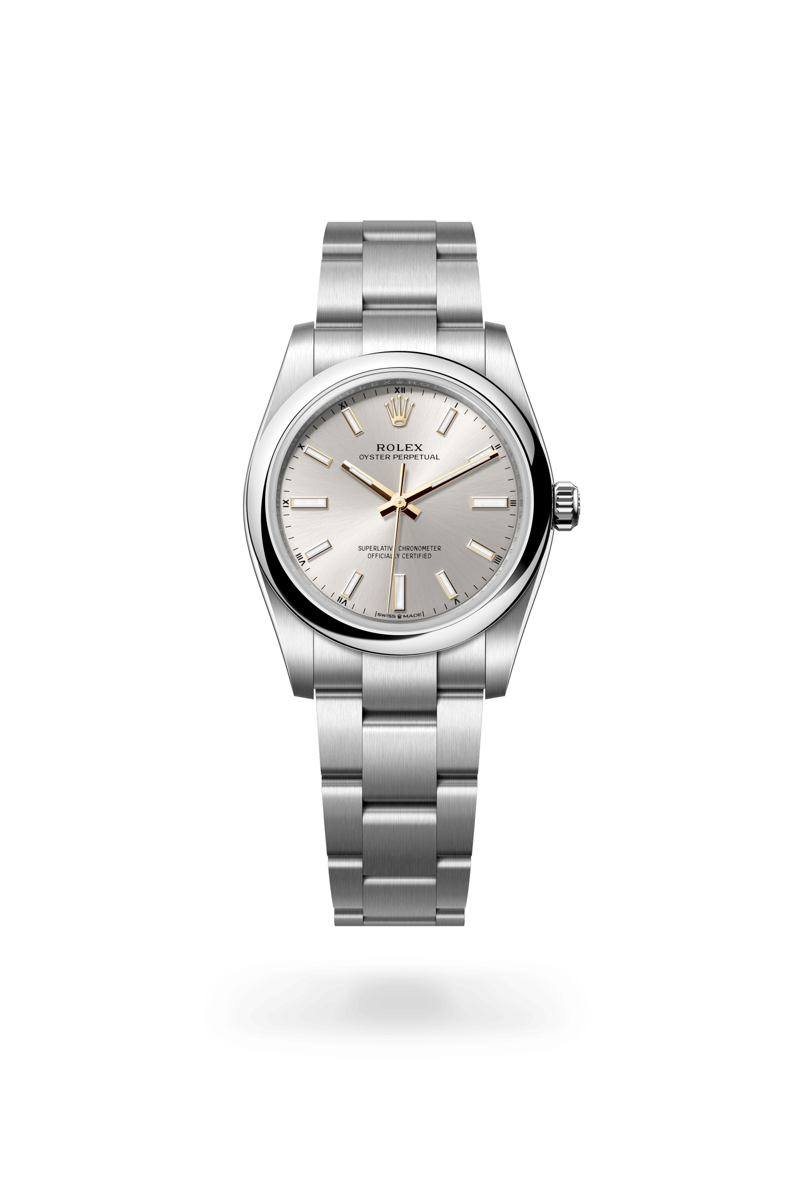 Oyster Perpetual 34, Oyster, 34 mm, Oystersteel, Wijzerplaat : Zilverkleurig, Rolex