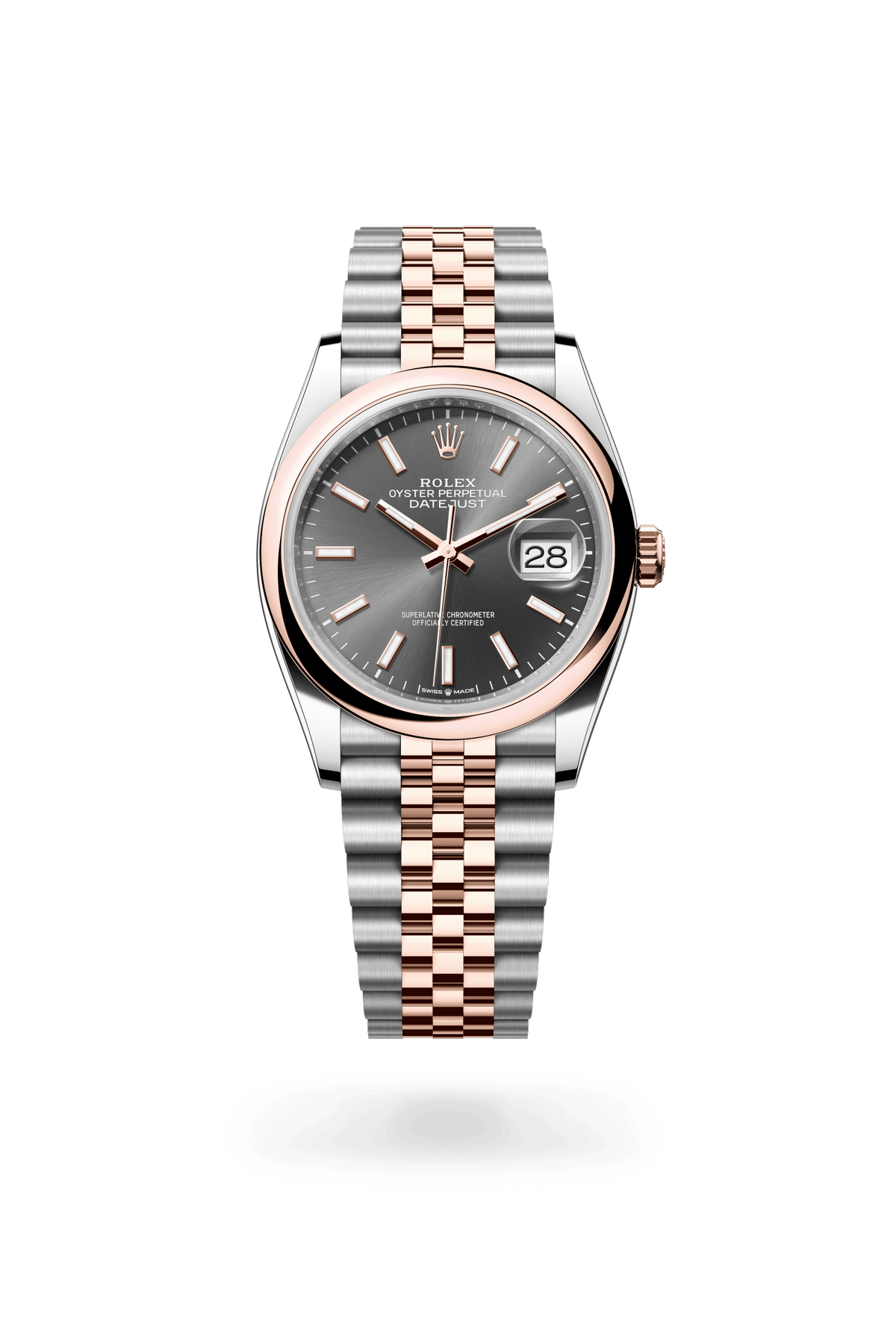 Datejust 36, Oyster, 36 mm, Oystersteel en Everose-goud, Wijzerplaat : Leigrijs, Rolex