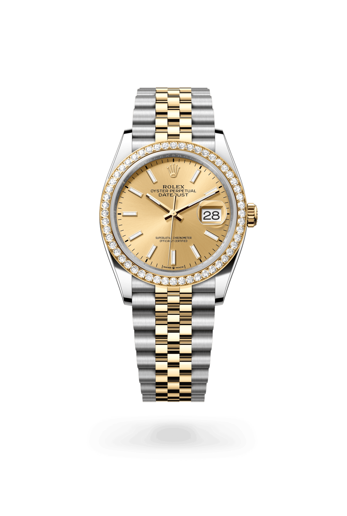 Datejust 36, Oyster, 36 mm, Oystersteel, geelgoud en diamanten, Wijzerplaat : Champagnekleurig, Rolex