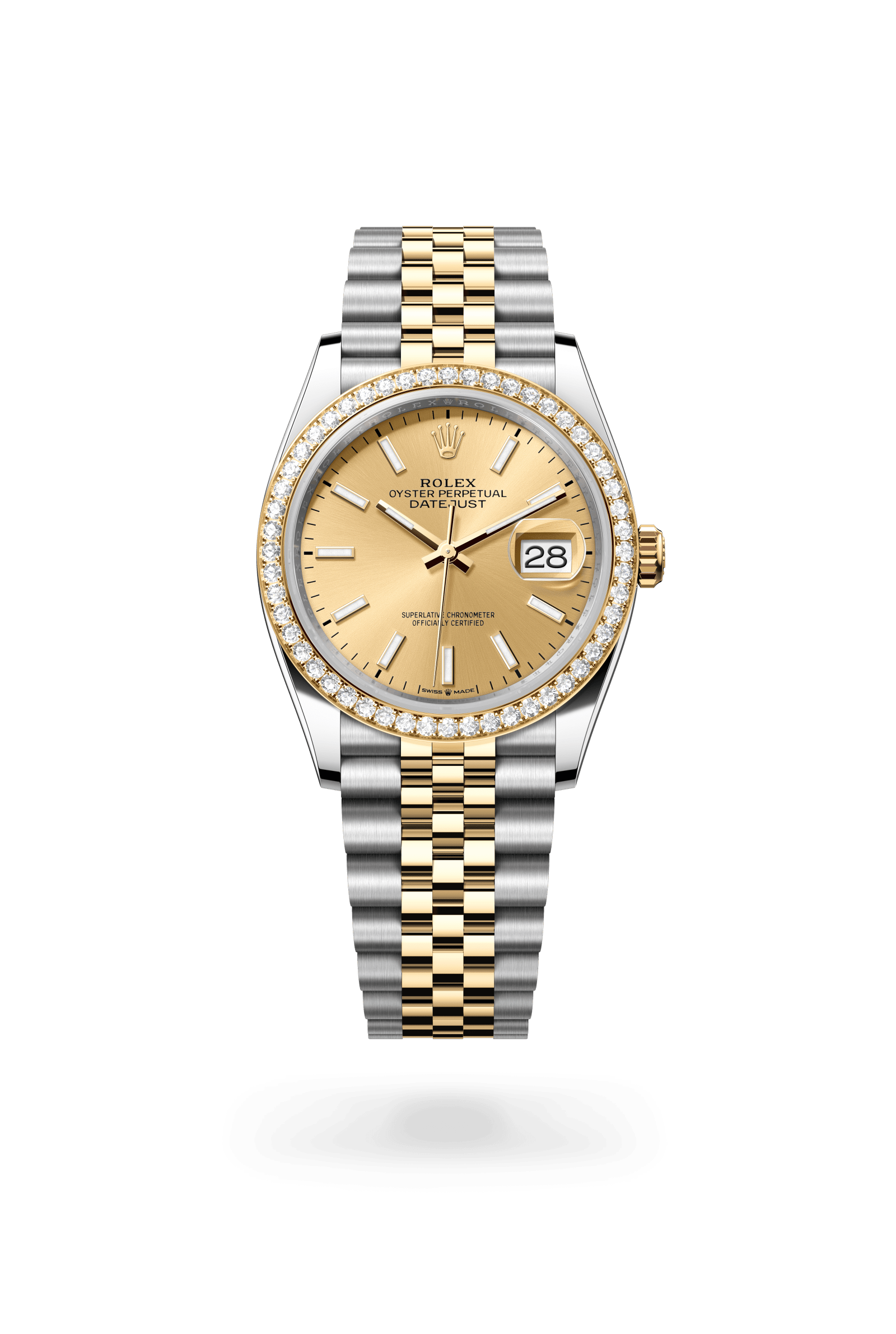 Datejust 36, Oyster, 36 mm, Oystersteel, geelgoud en diamanten, Wijzerplaat : Champagnekleurig, Rolex