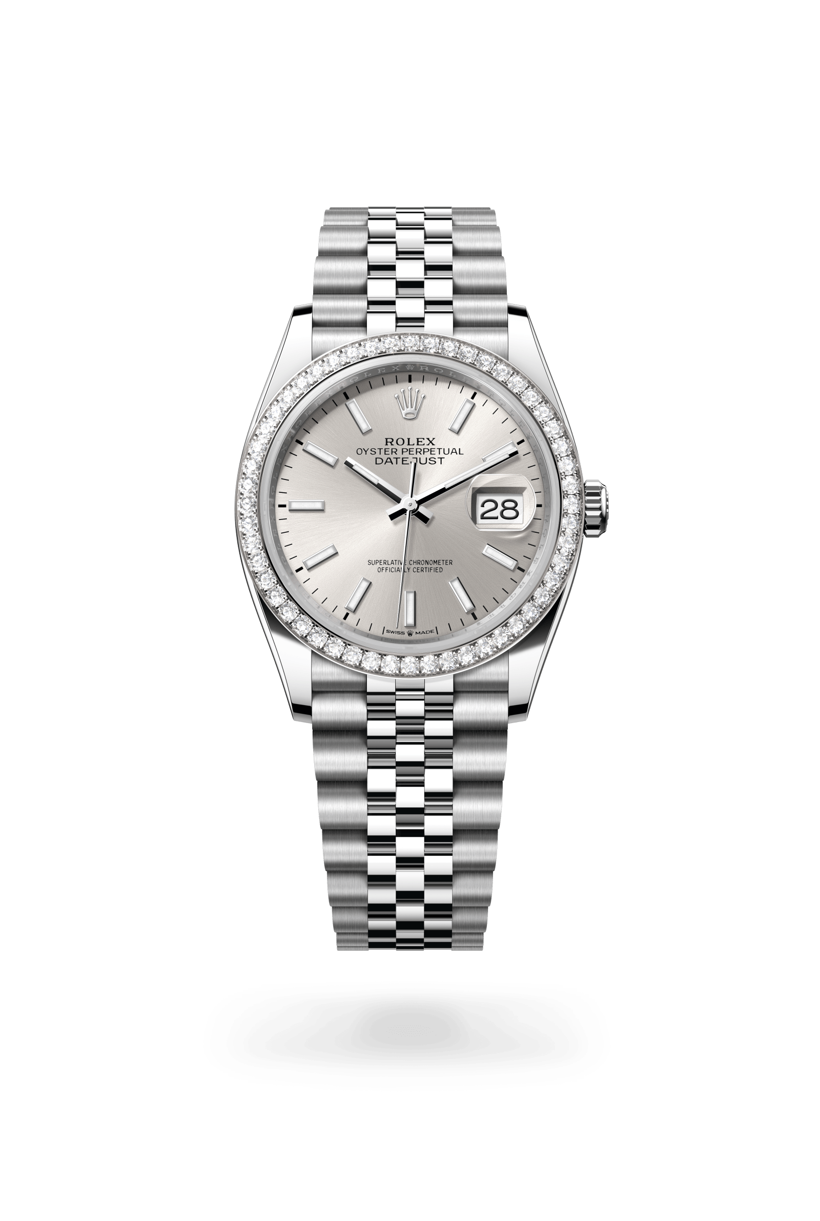 Datejust 36, Oyster, 36 mm, Oystersteel, witgoud en diamanten, Wijzerplaat : Zilverkleurig, Rolex