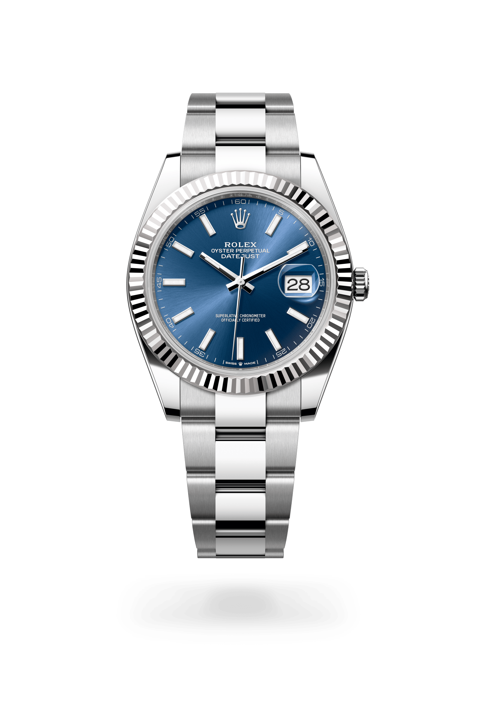 Datejust 41, Oyster, 41 mm, Oystersteel en witgoud, Wijzerplaat : Helderblauw, Rolex
