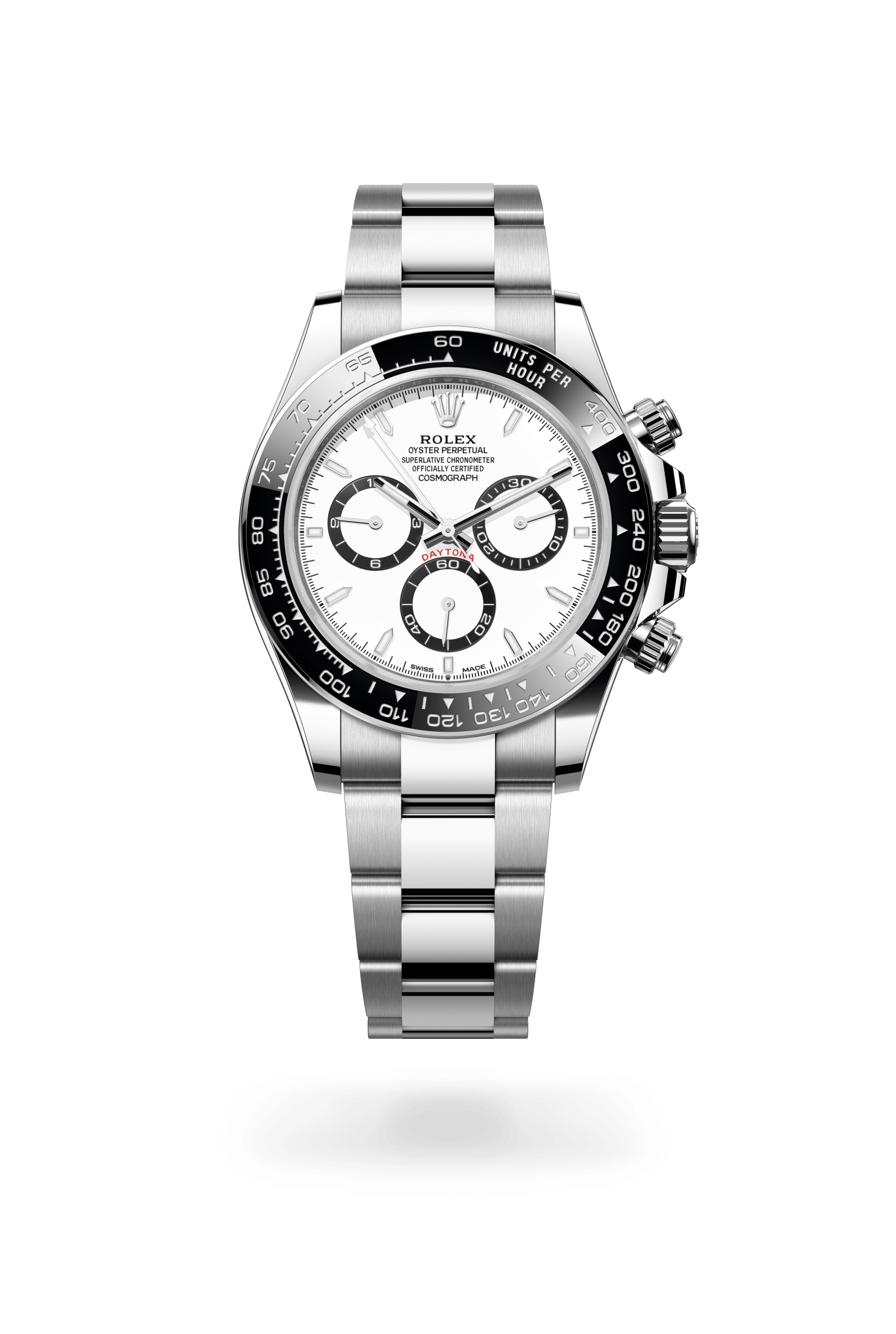 Cosmograph Daytona, Oyster, 40 mm, Oystersteel, Wijzerplaat : Wit, zwarte tellerringen, Rolex