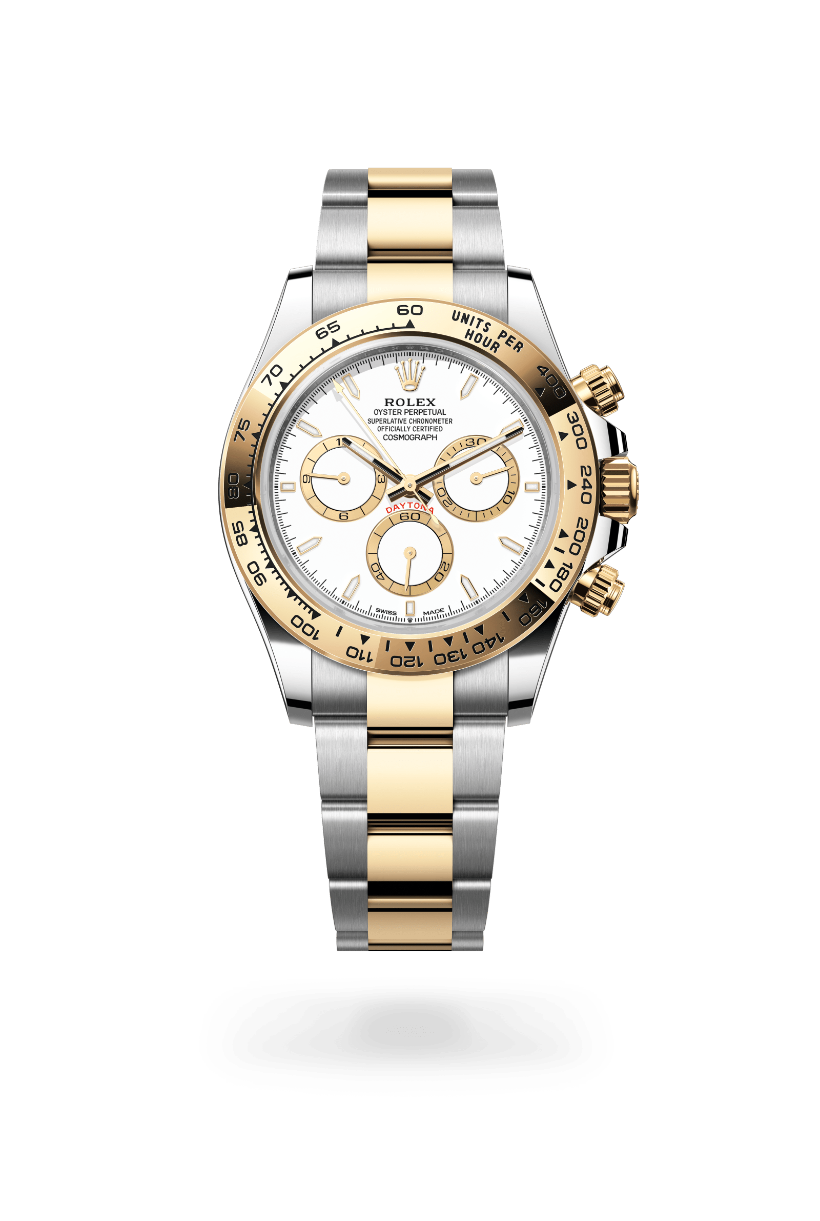 Cosmograph Daytona, Oyster, 40 mm, Oystersteel en geelgoud, Wijzerplaat : Wit, gouden tellerringen, Rolex