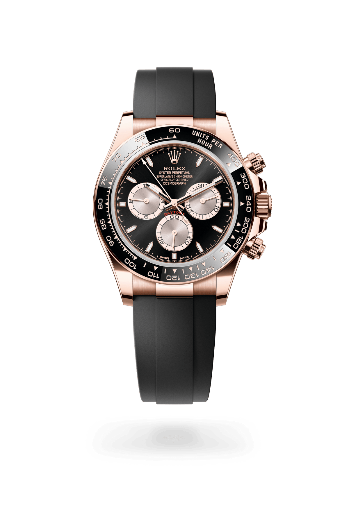 Cosmograph Daytona, Oyster, 40 mm, Everose-goud, Wijzerplaat : Helderzwart en Sundust, Rolex