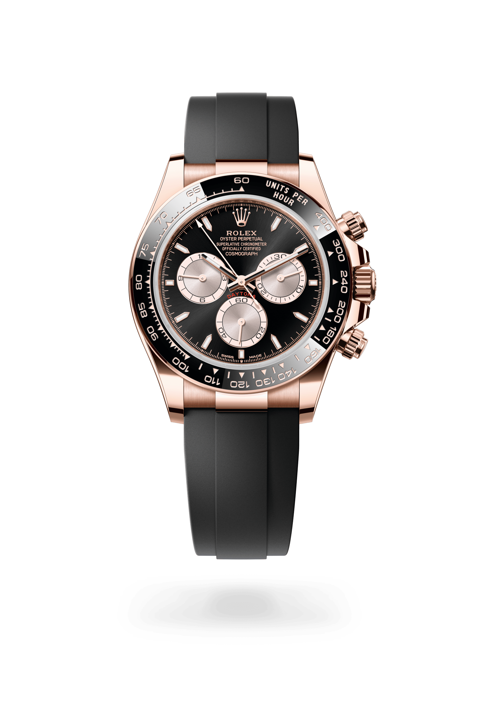 Cosmograph Daytona, Oyster, 40 mm, Everose-goud, Wijzerplaat : Helderzwart en Sundust, Rolex