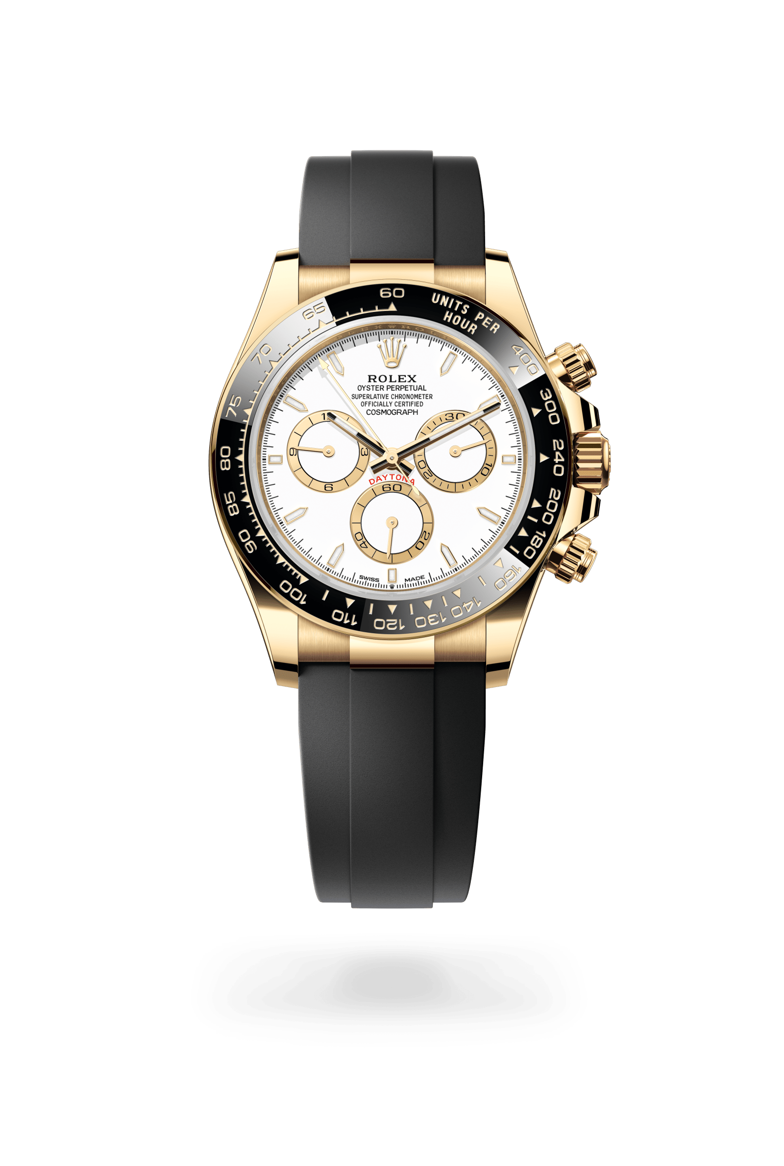 Cosmograph Daytona, Oyster, 40 mm, geelgoud, Wijzerplaat : Wit, gouden tellerringen, Rolex