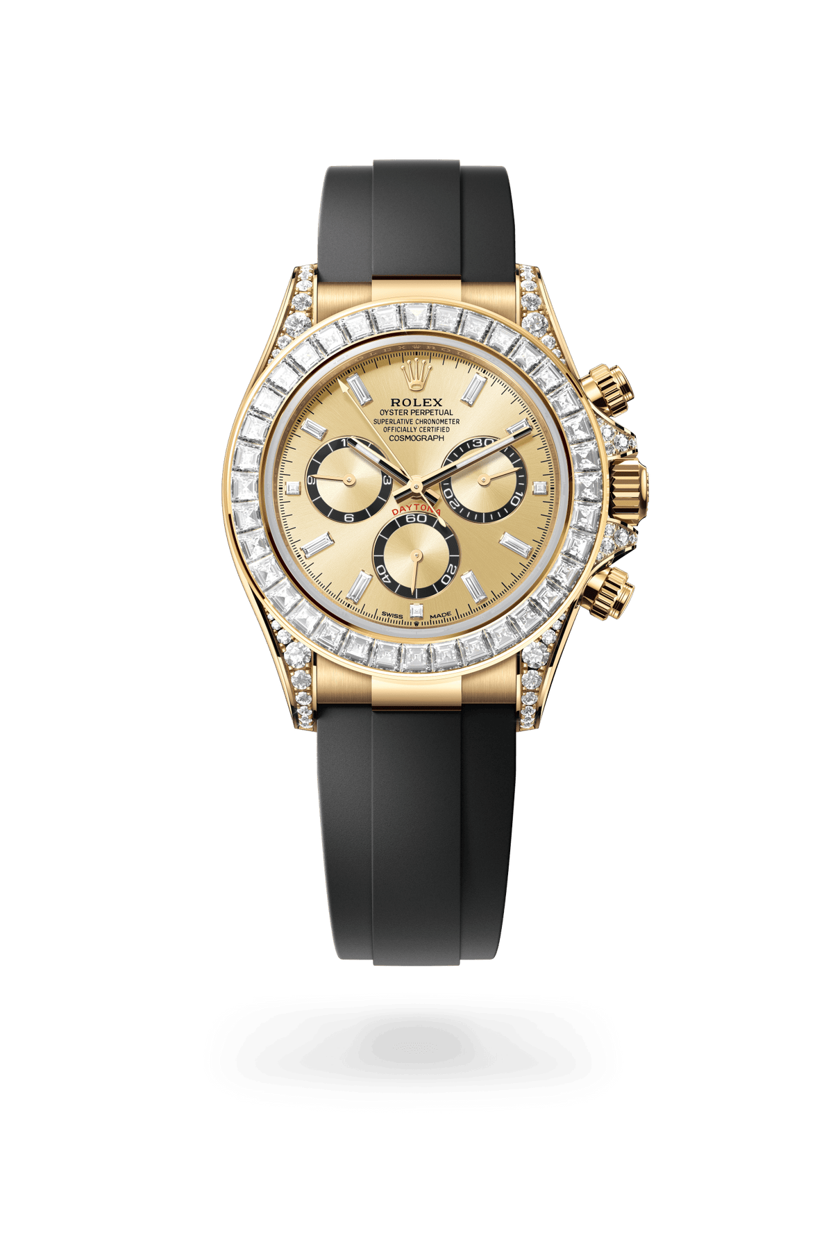 Cosmograph Daytona, Oyster, 40 mm, geelgoud en diamanten, Wijzerplaat : Goud, helderzwarte tellerringen, bezet met diamanten, Rolex