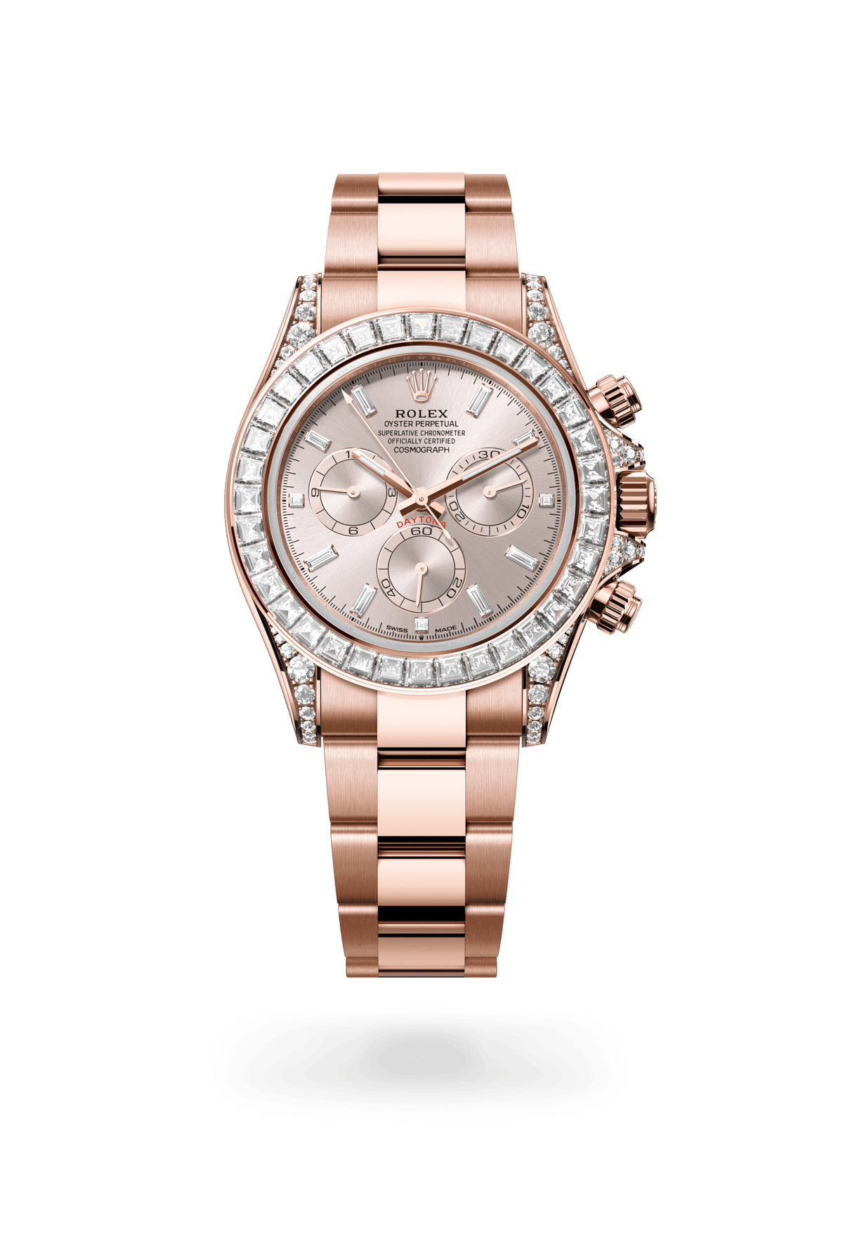 Cosmograph Daytona, Oyster, 40 mm, Everose-goud en diamanten, Wijzerplaat : Sundust bezet met diamanten, Rolex