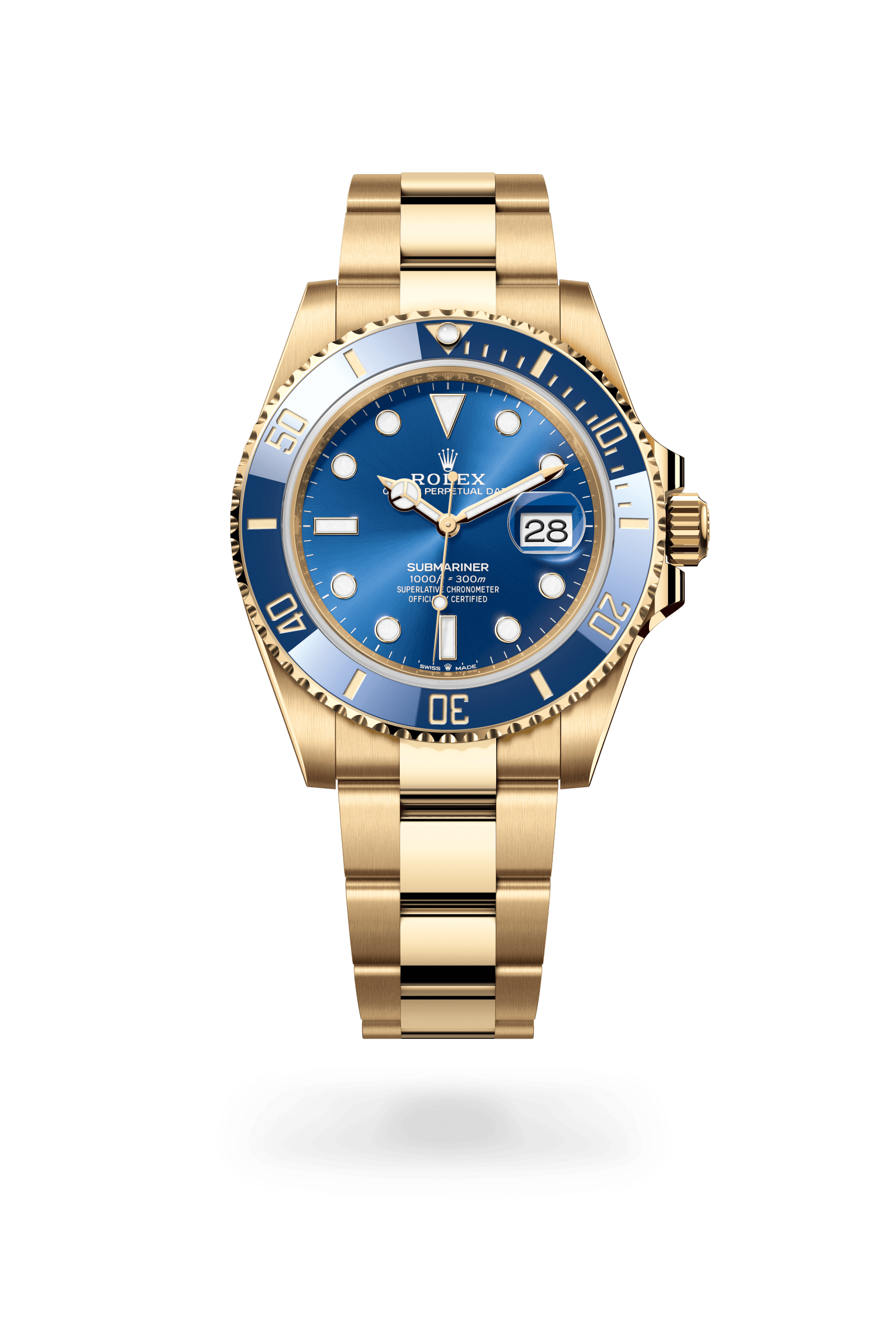 Submariner Date, Oyster, 41 mm, geelgoud, Wijzerplaat : Koningsblauw, Rolex