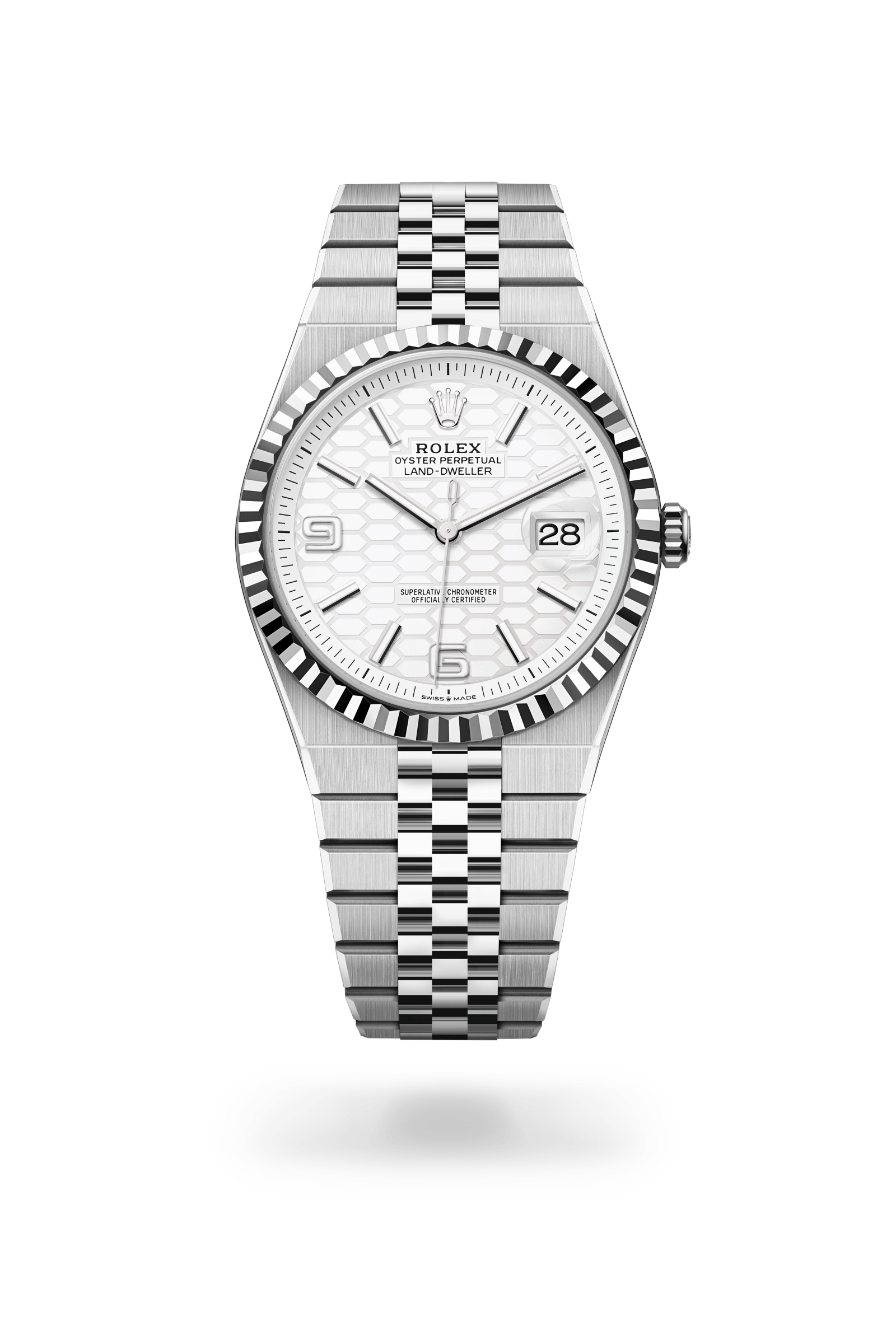 Land-Dweller 40, Oyster, 40 mm, Oystersteel en witgoud, Wijzerplaat : Hagelwit, honingraatmotief, Rolex