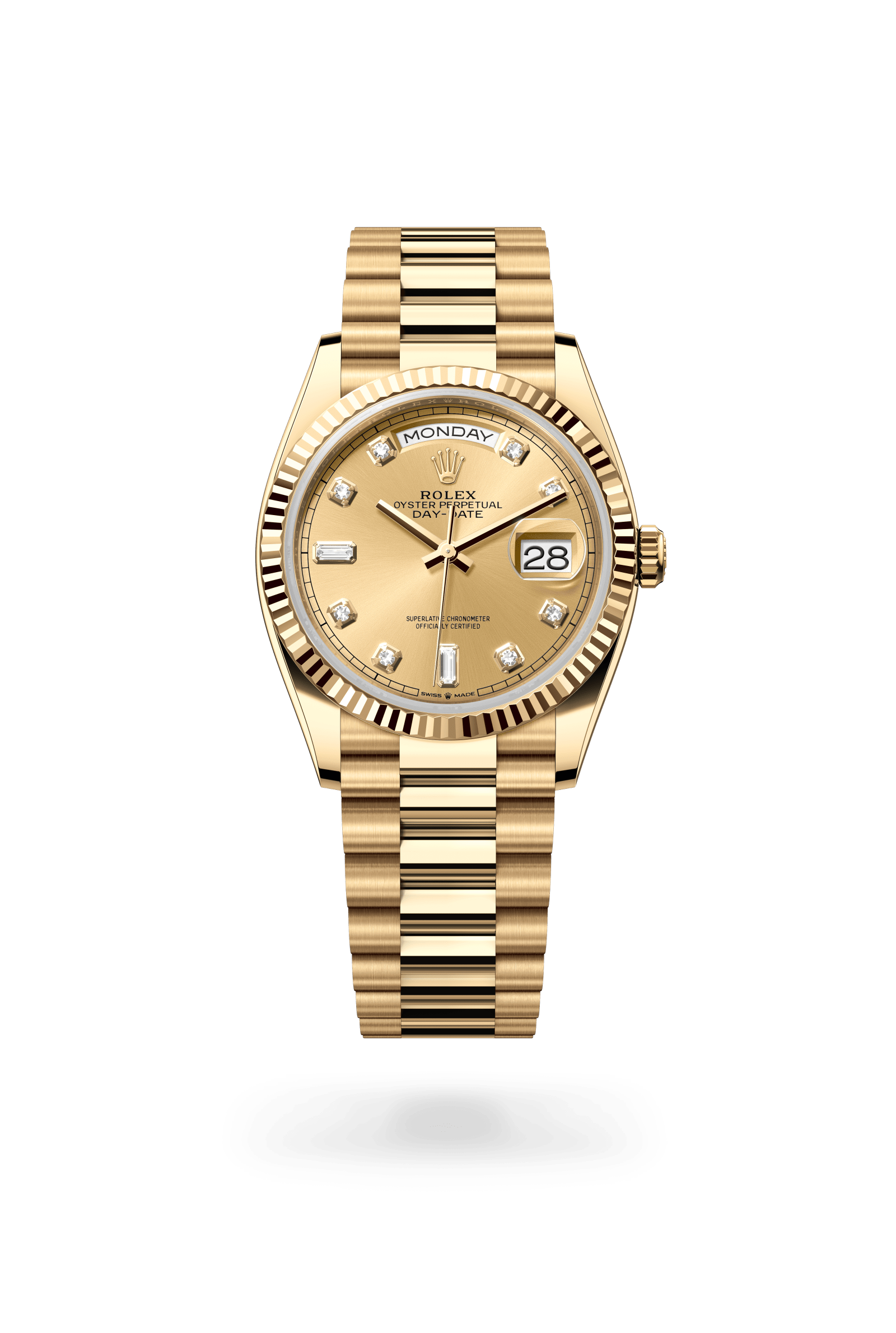 Day-Date 36, Oyster, 36 mm, geelgoud, Wijzerplaat : Champagnekleurig met diamanten, Rolex