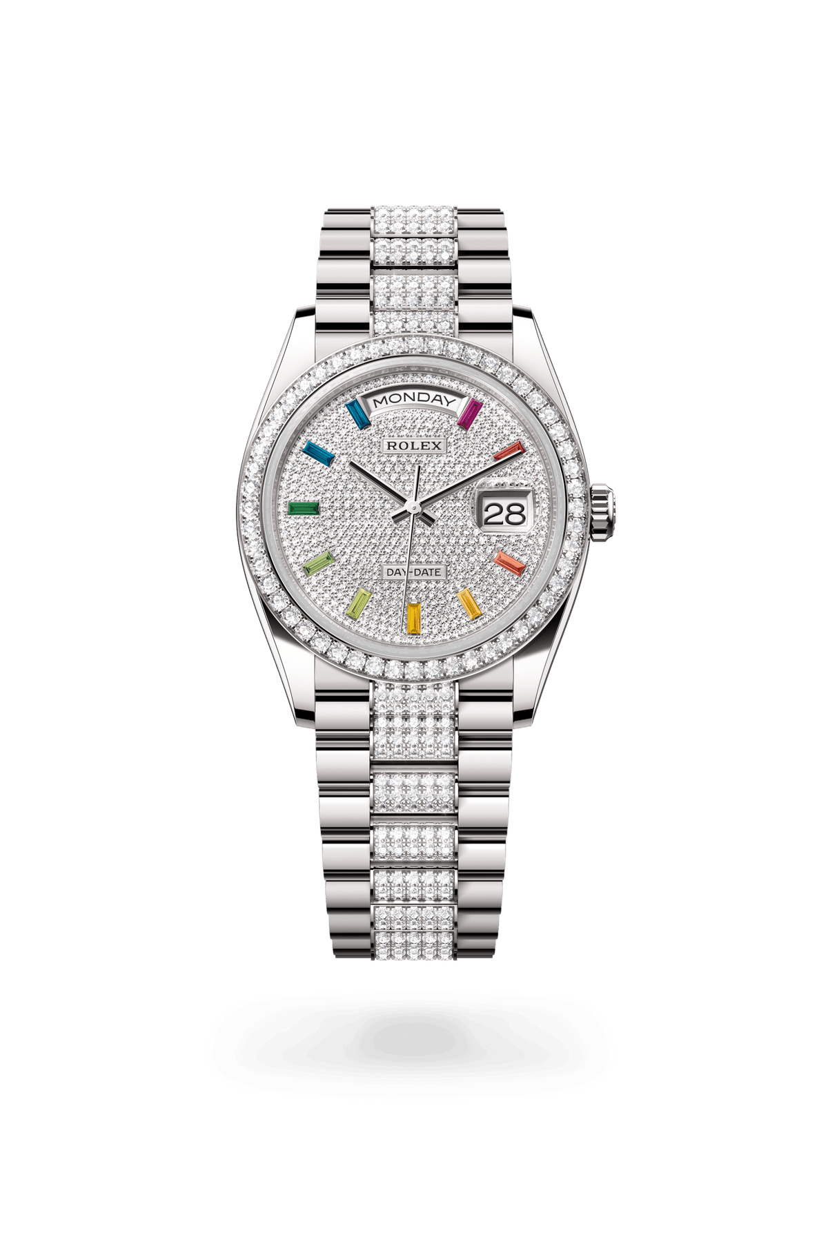 Day-Date 36, Oyster, 36 mm, witgoud en diamanten, Wijzerplaat : Belegd met diamanten, Rolex