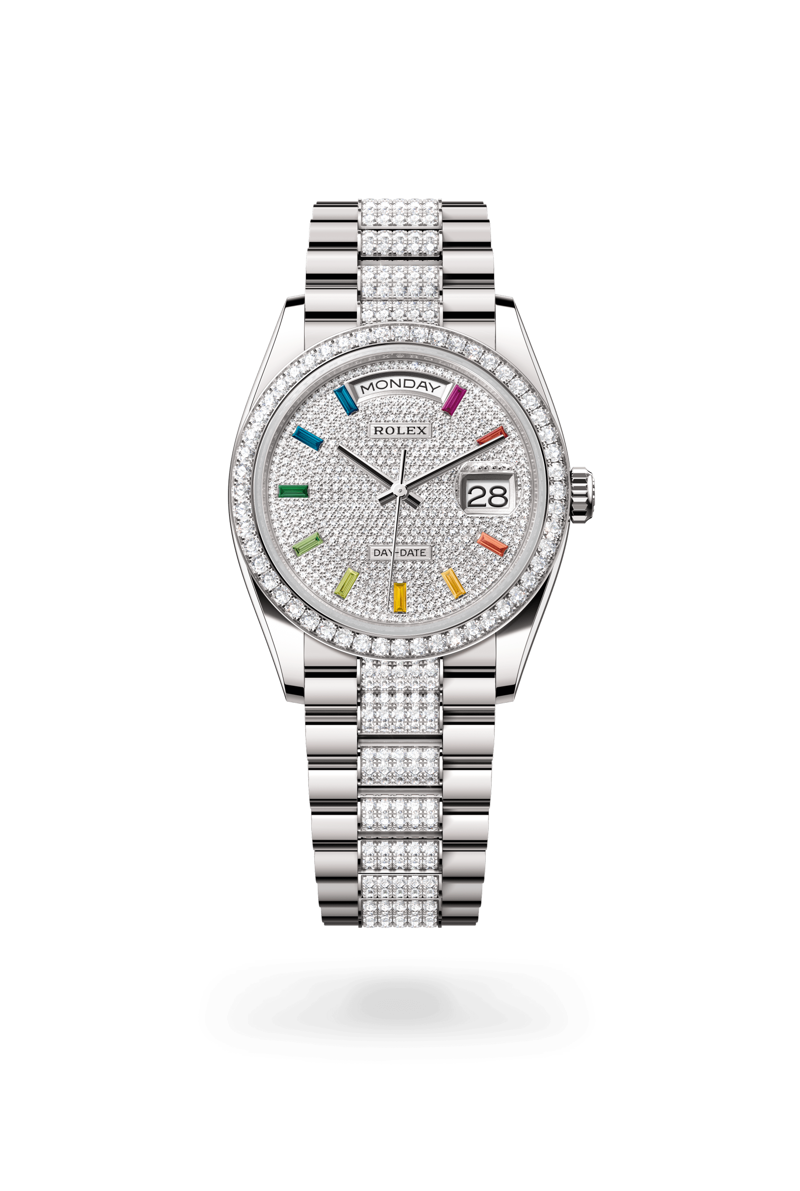 Day-Date 36, Oyster, 36 mm, witgoud en diamanten, Wijzerplaat : Belegd met diamanten, Rolex