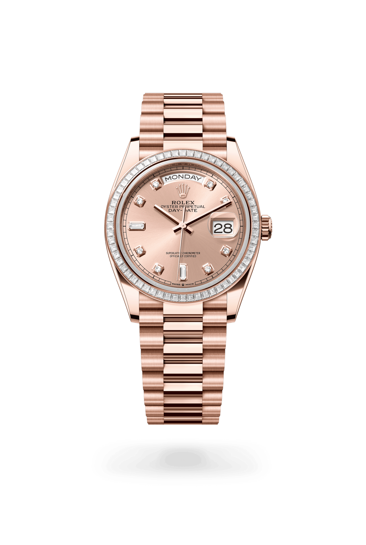 Day-Date 36, Oyster, 36 mm, Everose-goud en diamanten, Wijzerplaat : Rosékleurig bezet met diamanten, Rolex