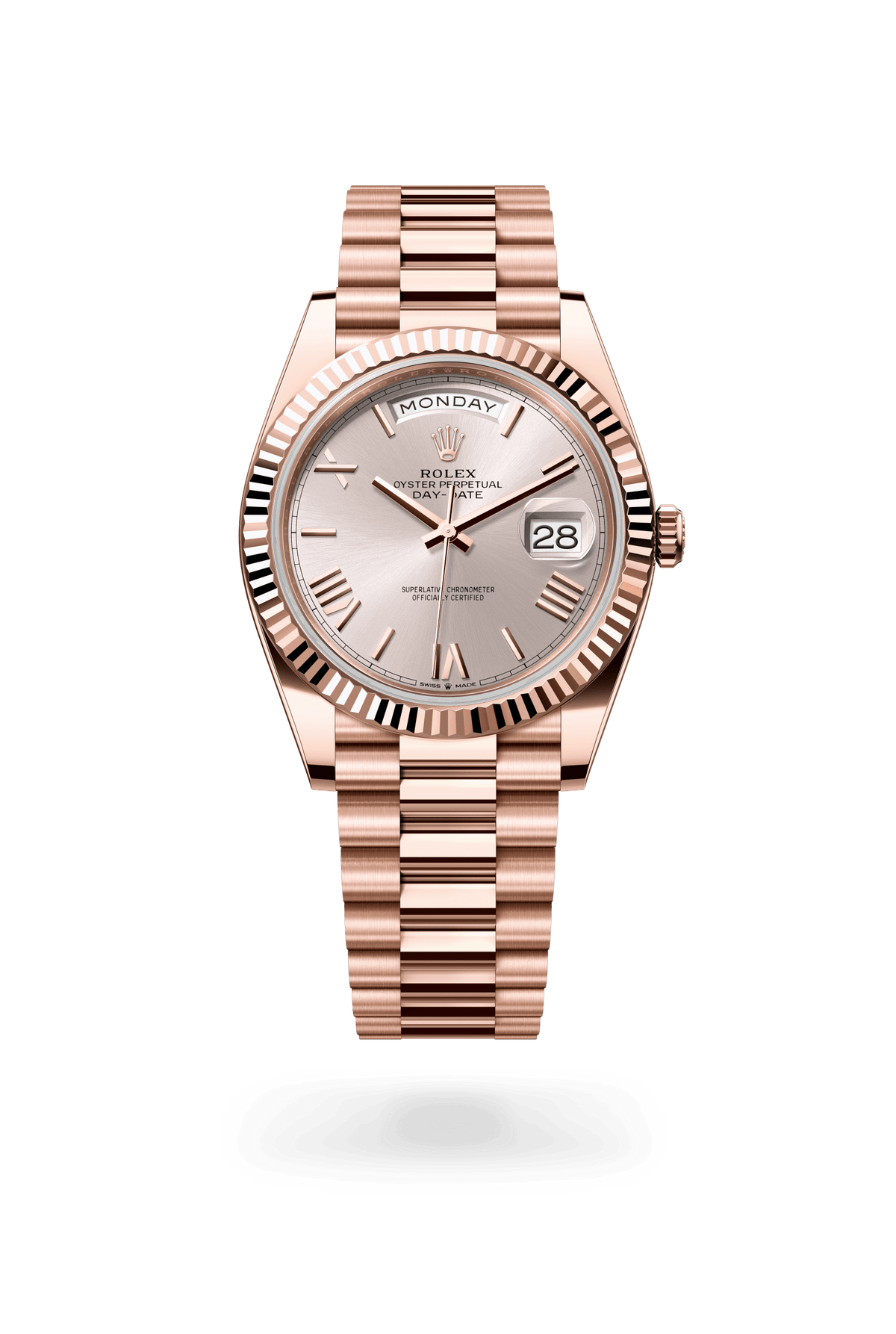 Day-Date 40, Oyster, 40 mm, Everose-goud, Wijzerplaat : Sundust, Rolex