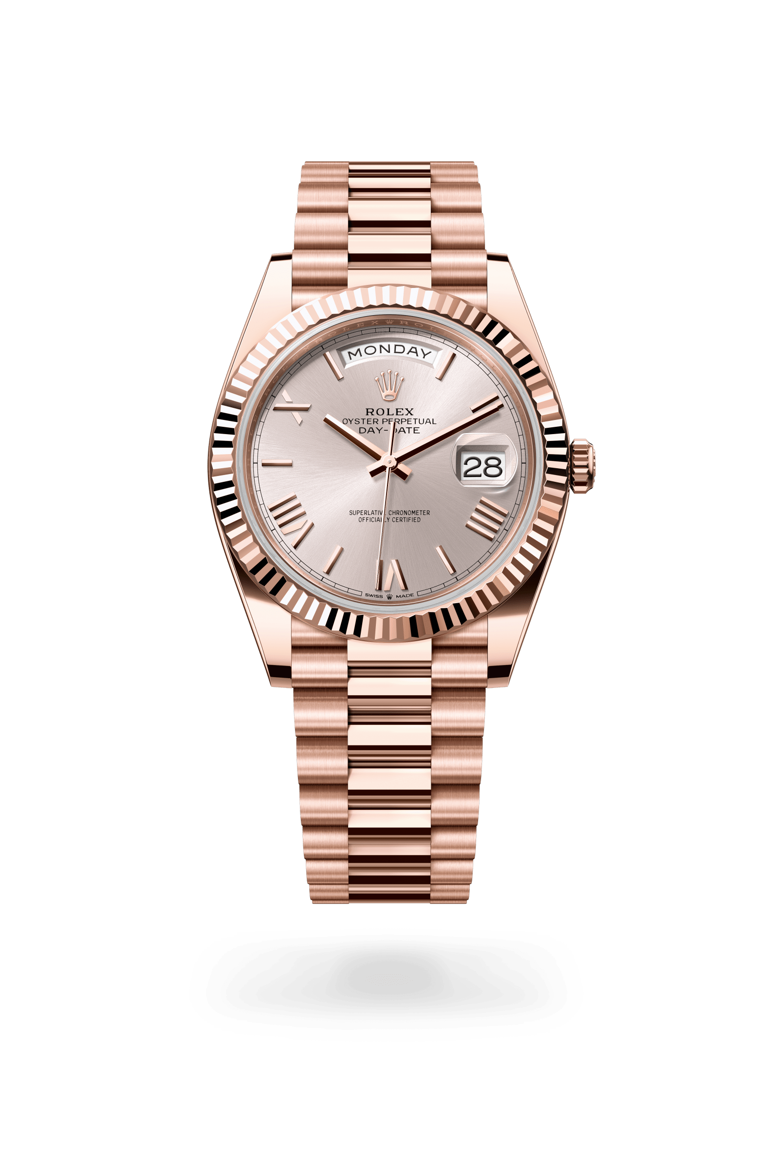 Day-Date 40, Oyster, 40 mm, Everose-goud, Wijzerplaat : Sundust, Rolex