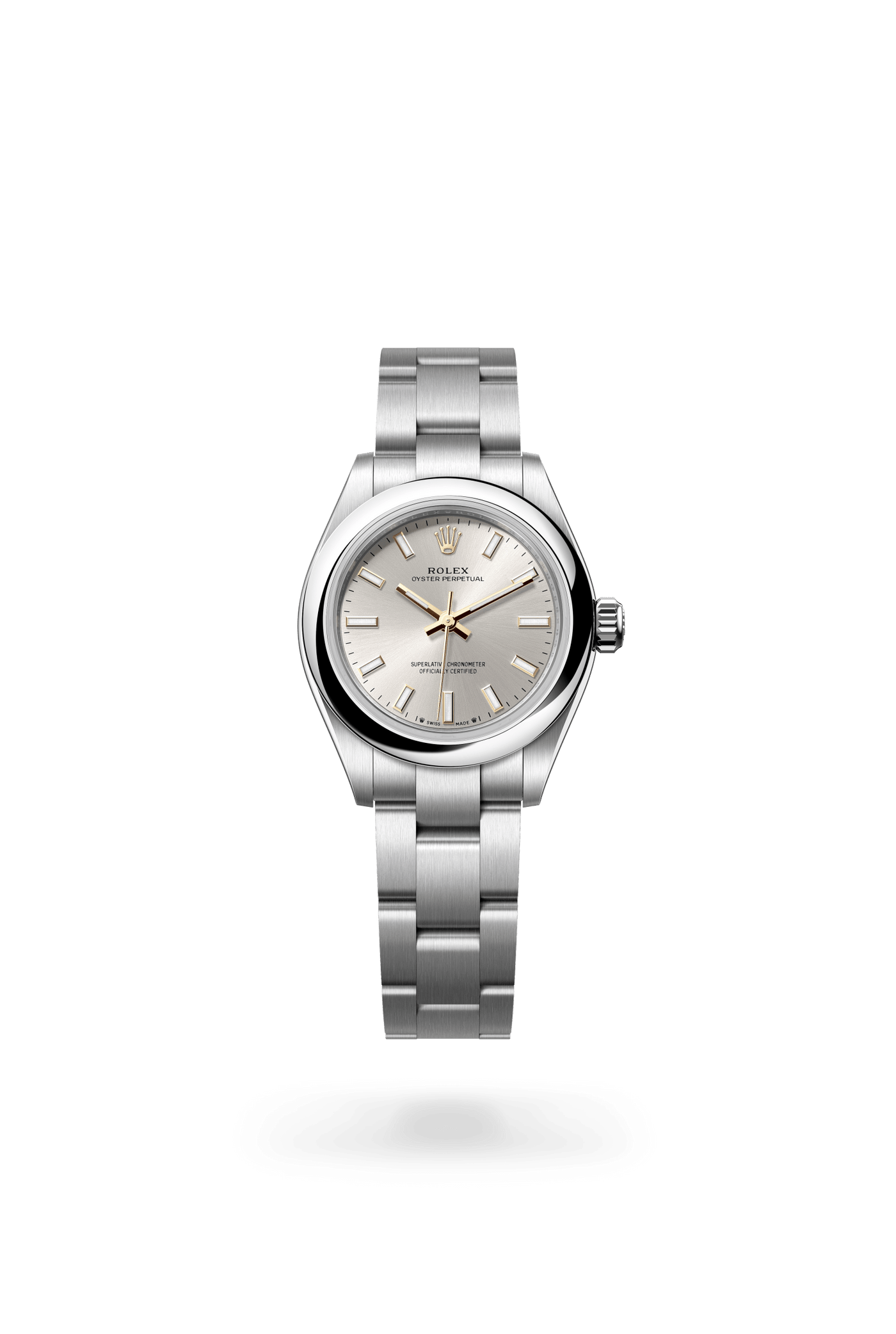 Oyster Perpetual 28, Oyster, 28 mm, Oystersteel, Wijzerplaat : Zilverkleurig, Rolex