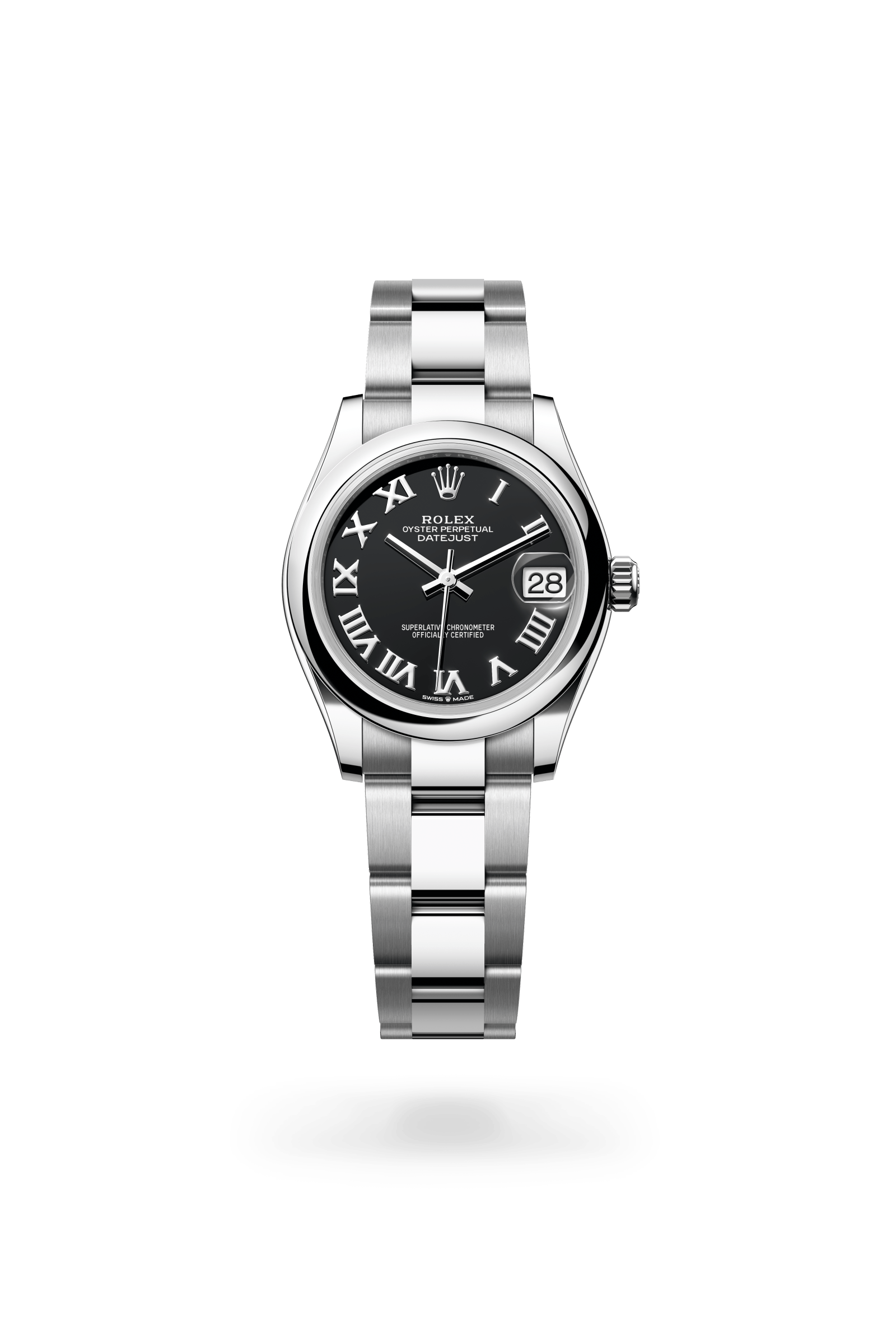Datejust 31, Oyster, 31 mm, Oystersteel, Wijzerplaat : Helderzwart, Rolex