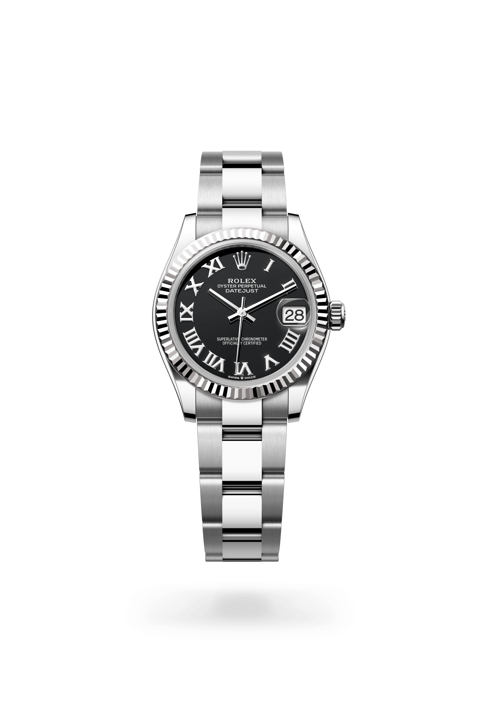 Datejust 31, Oyster, 31 mm, Oystersteel en witgoud, Wijzerplaat : Helderzwart, Rolex