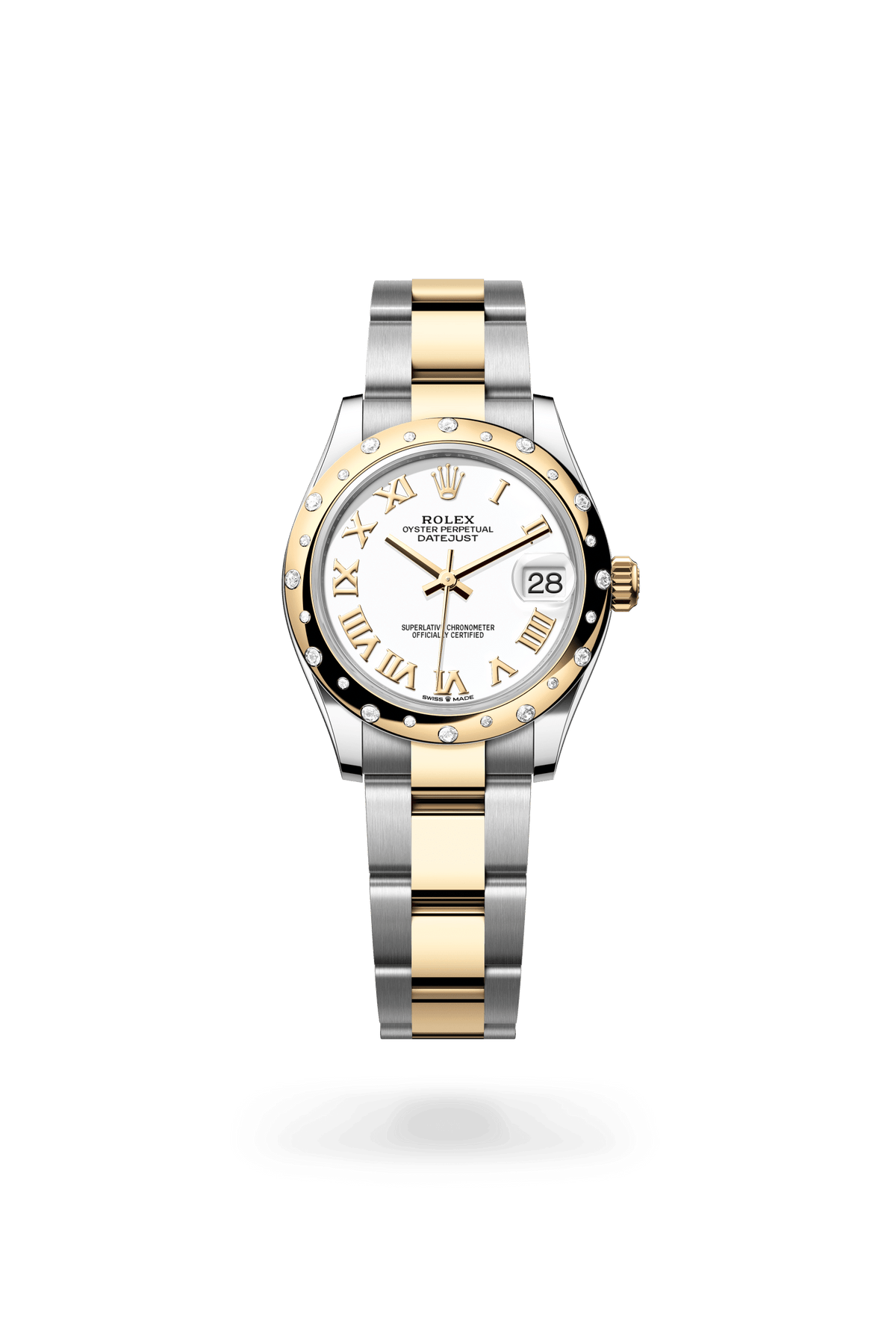 Datejust 31, Oyster, 31 mm, Oystersteel, geelgoud en diamanten, Wijzerplaat : Wit, Rolex