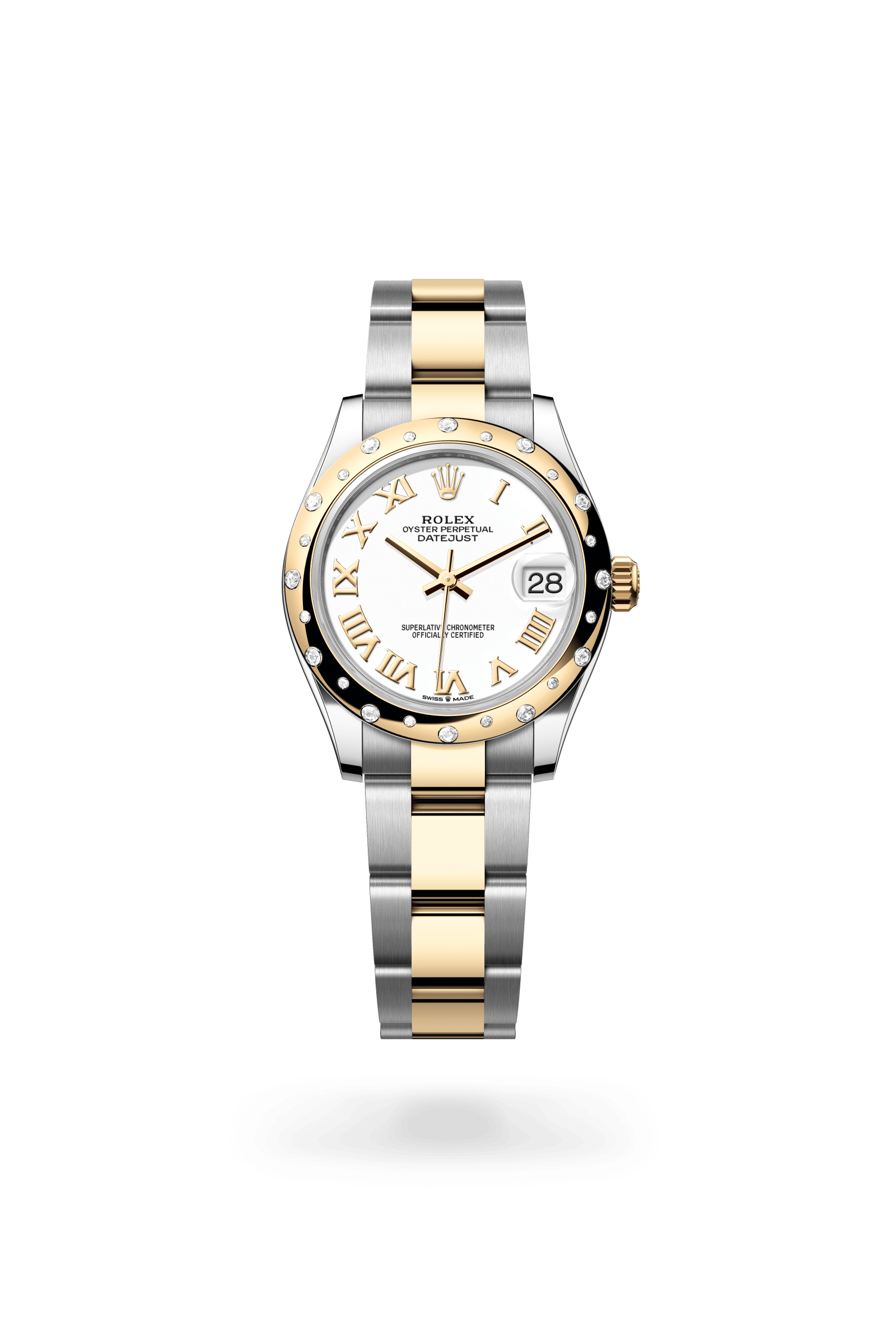Datejust 31, Oyster, 31 mm, Oystersteel, geelgoud en diamanten, Wijzerplaat : Wit, Rolex