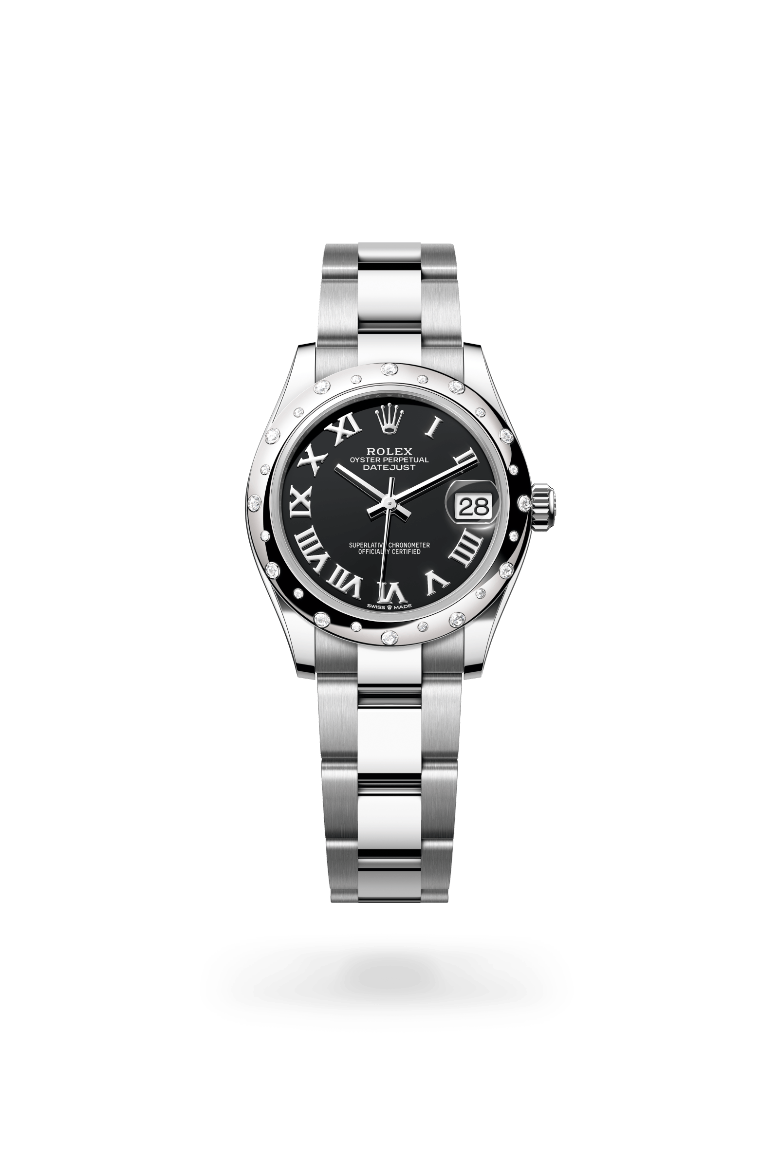 Datejust 31, Oyster, 31 mm, Oystersteel, witgoud en diamanten, Wijzerplaat : Helderzwart, Rolex