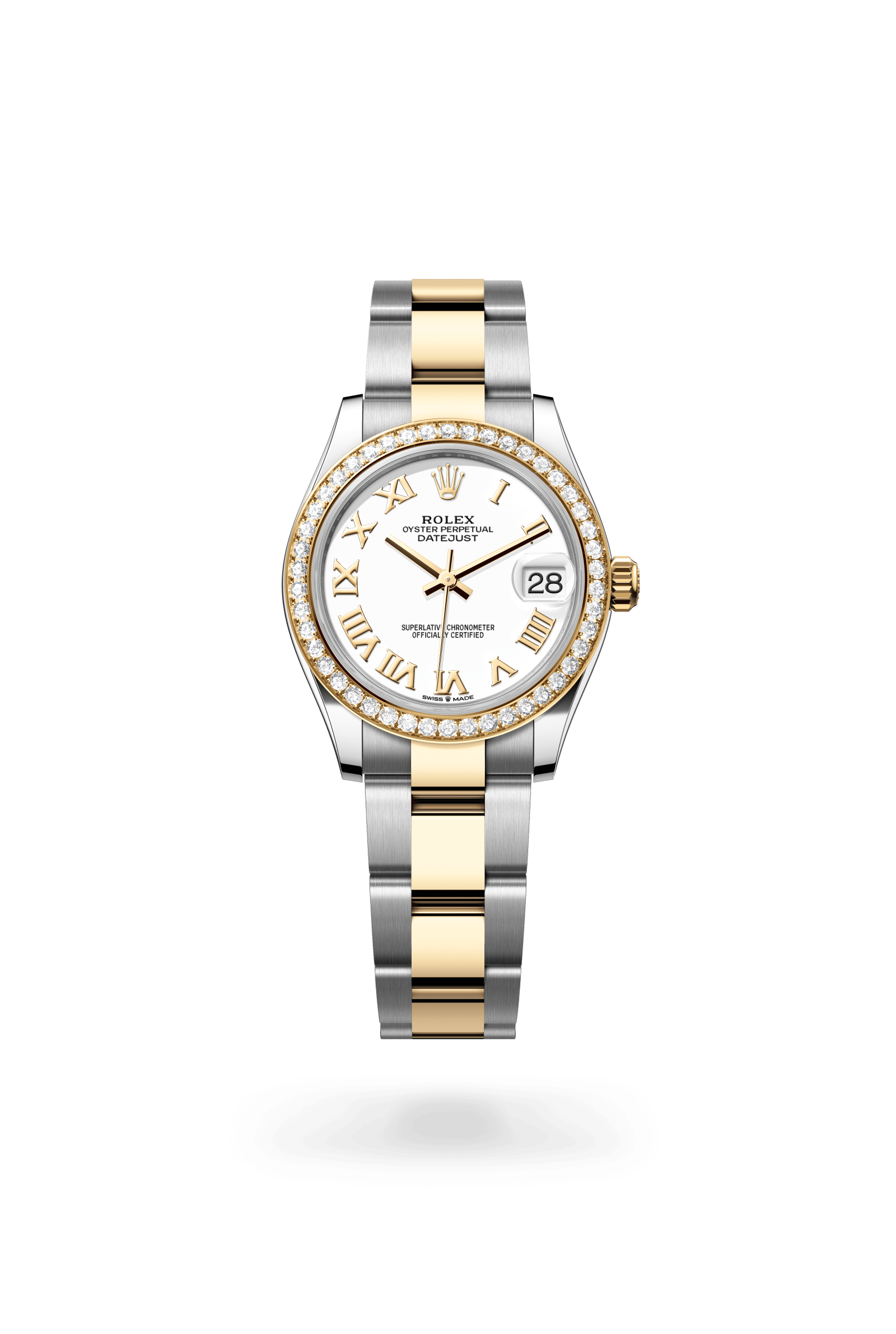 Datejust 31, Oyster, 31 mm, Oystersteel, geelgoud en diamanten, Wijzerplaat : Wit, Rolex