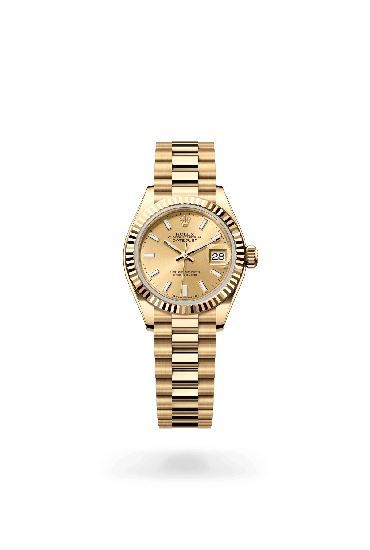 Lady-Datejust, Oyster, 28 mm, geelgoud, Wijzerplaat : Champagnekleurig, Rolex