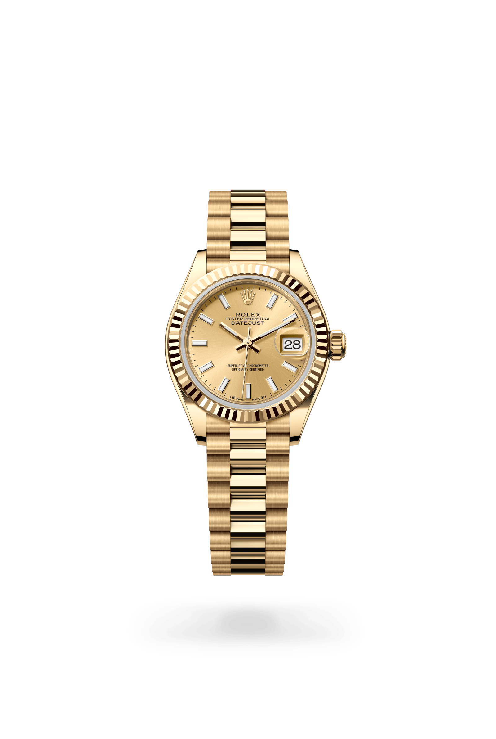 Lady-Datejust, Oyster, 28 mm, geelgoud, Wijzerplaat : Champagnekleurig, Rolex